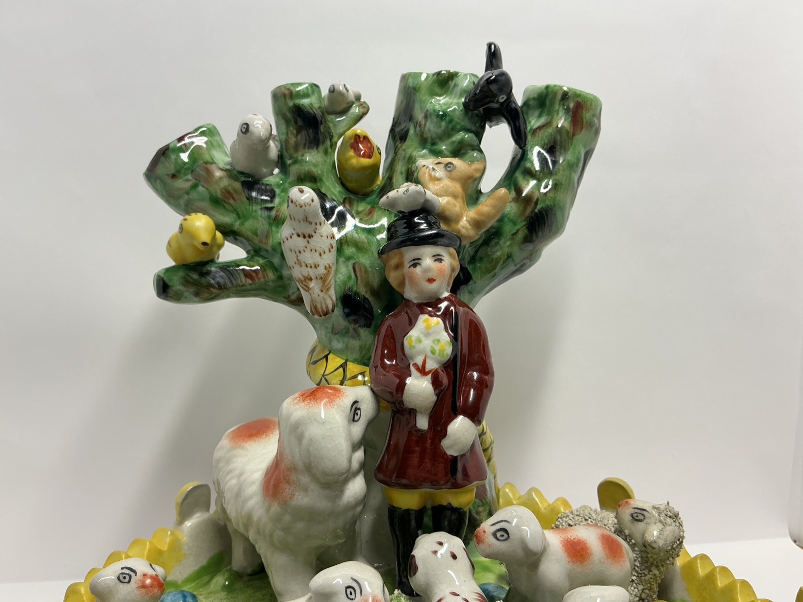 Vintage Staffordshire style Spill Vase Menagerie Shepherd Snake Bird Figurine