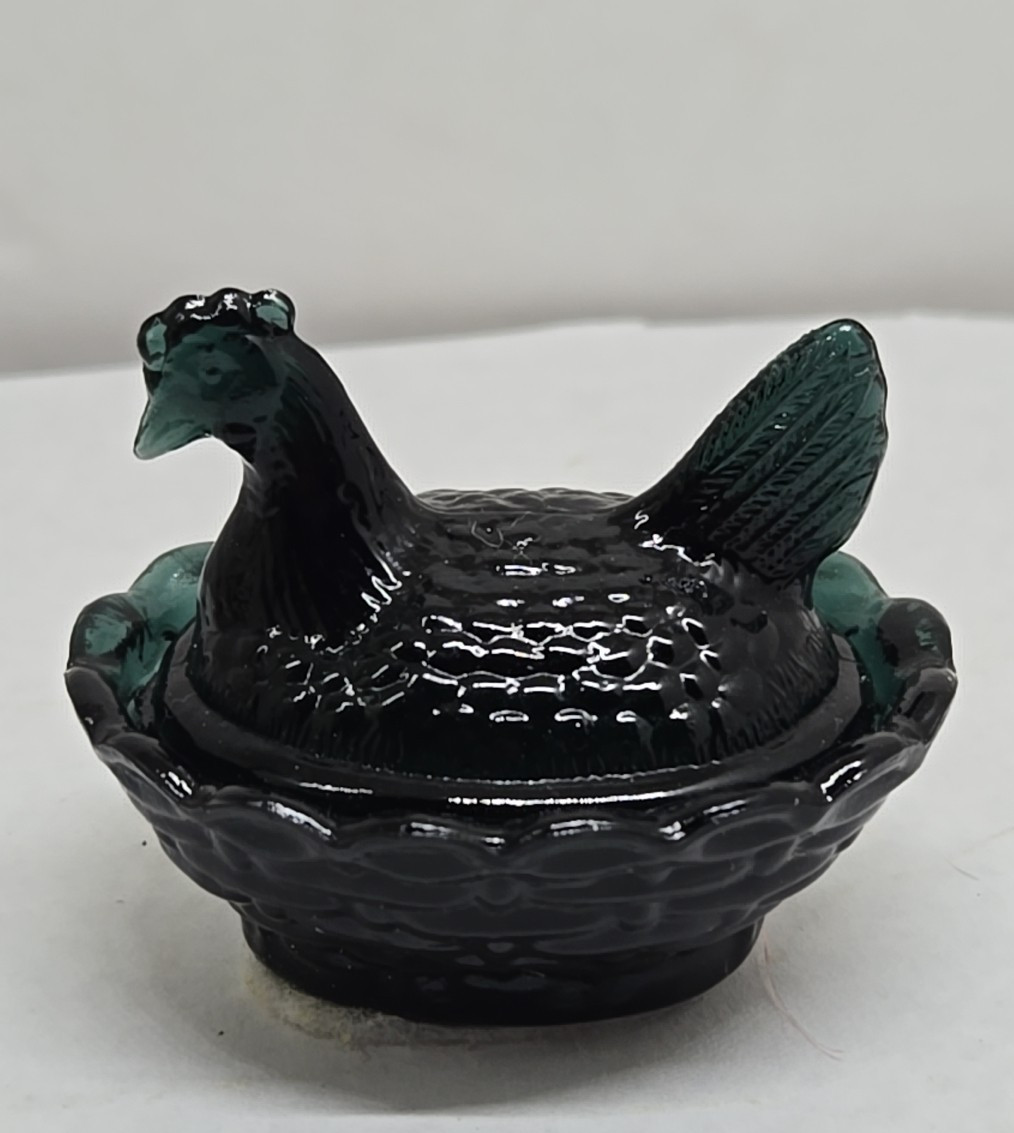 Boyd Hen on Nest Salt Cellar MINI 2″ 148. Bernard Boyd Black 11-6-95 / dark teal