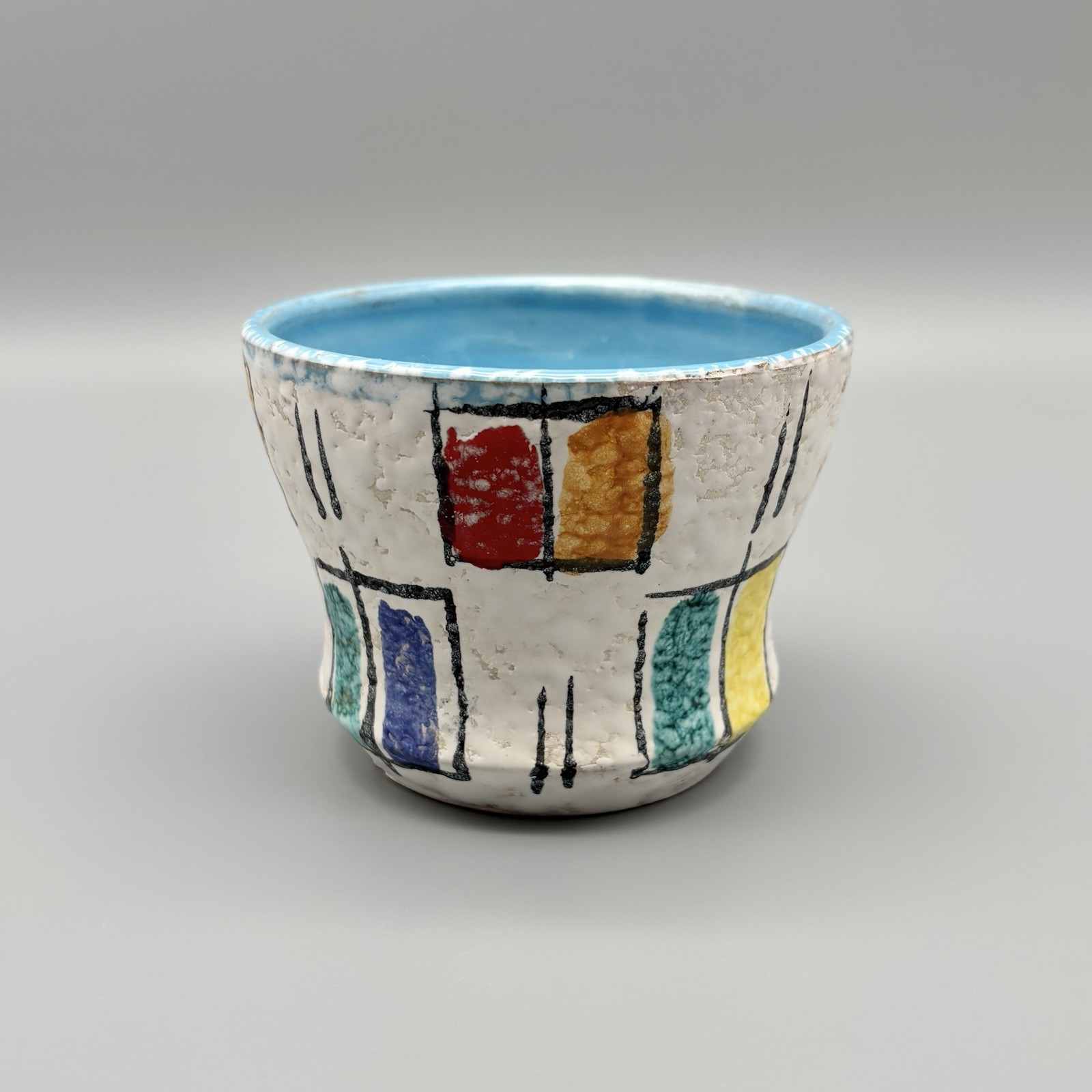MCM Italian Pottery Colorblock Geometric Mondrian Style Textured 4.25″ Planter