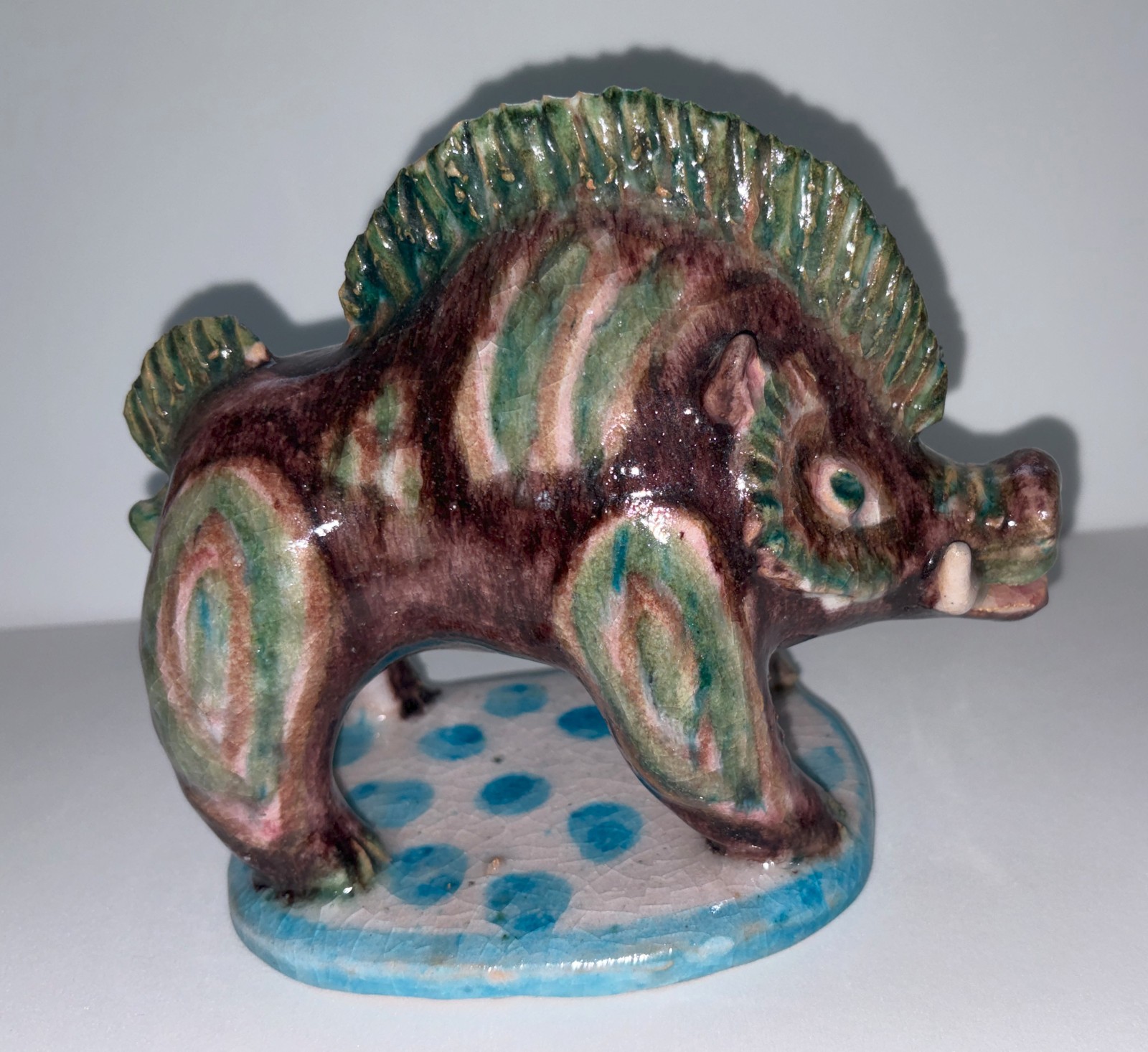 GUIDO GAMBONE SCULPTURE BOAR MID CENTURY MODERN ITALIAN ART POTTERY SIGNED 50s