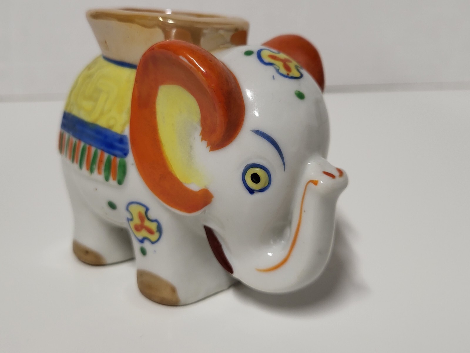 Vintage Lustre Finish Handpainted Japan Ceramic Elephant Vase Or Planter
