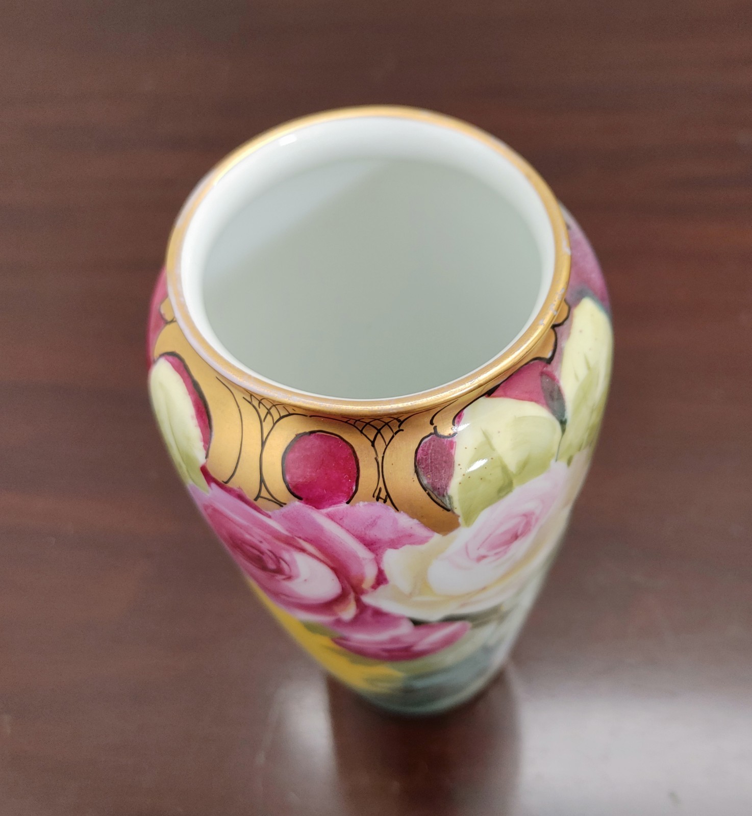 Pickard H.P. Pink and White Roses Vase- artist signed “B. Frank”