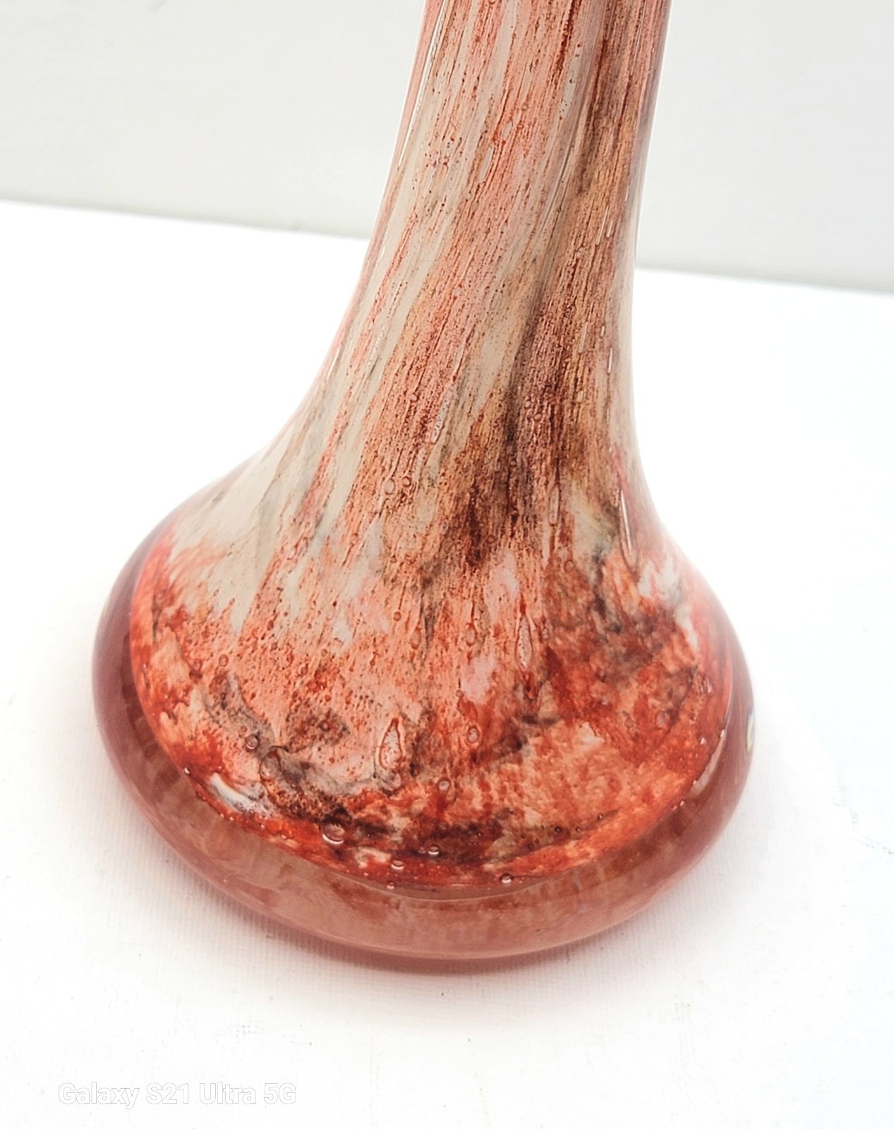 Friedrich Germany Marbelled Red Earth Tones Cased Vase 8″ Mouth Blown Art Glass