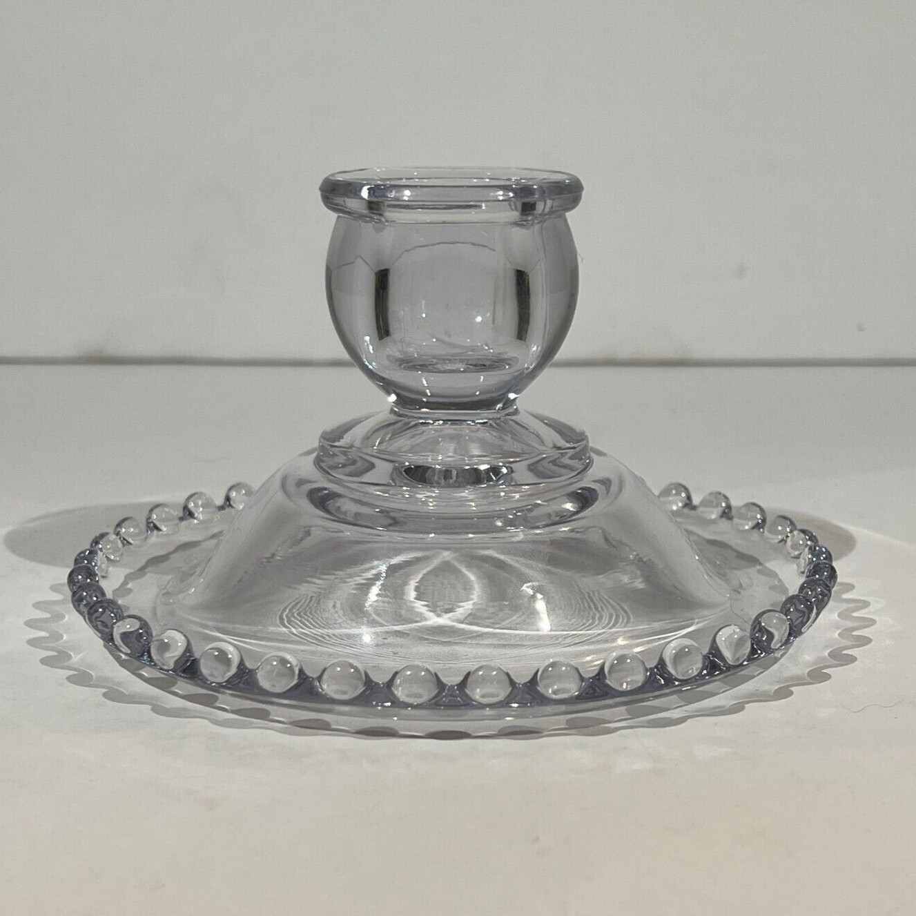 Vintage Candlewick Candle Holder Imperial Glass MCM Dot Border Elegant USA Decor