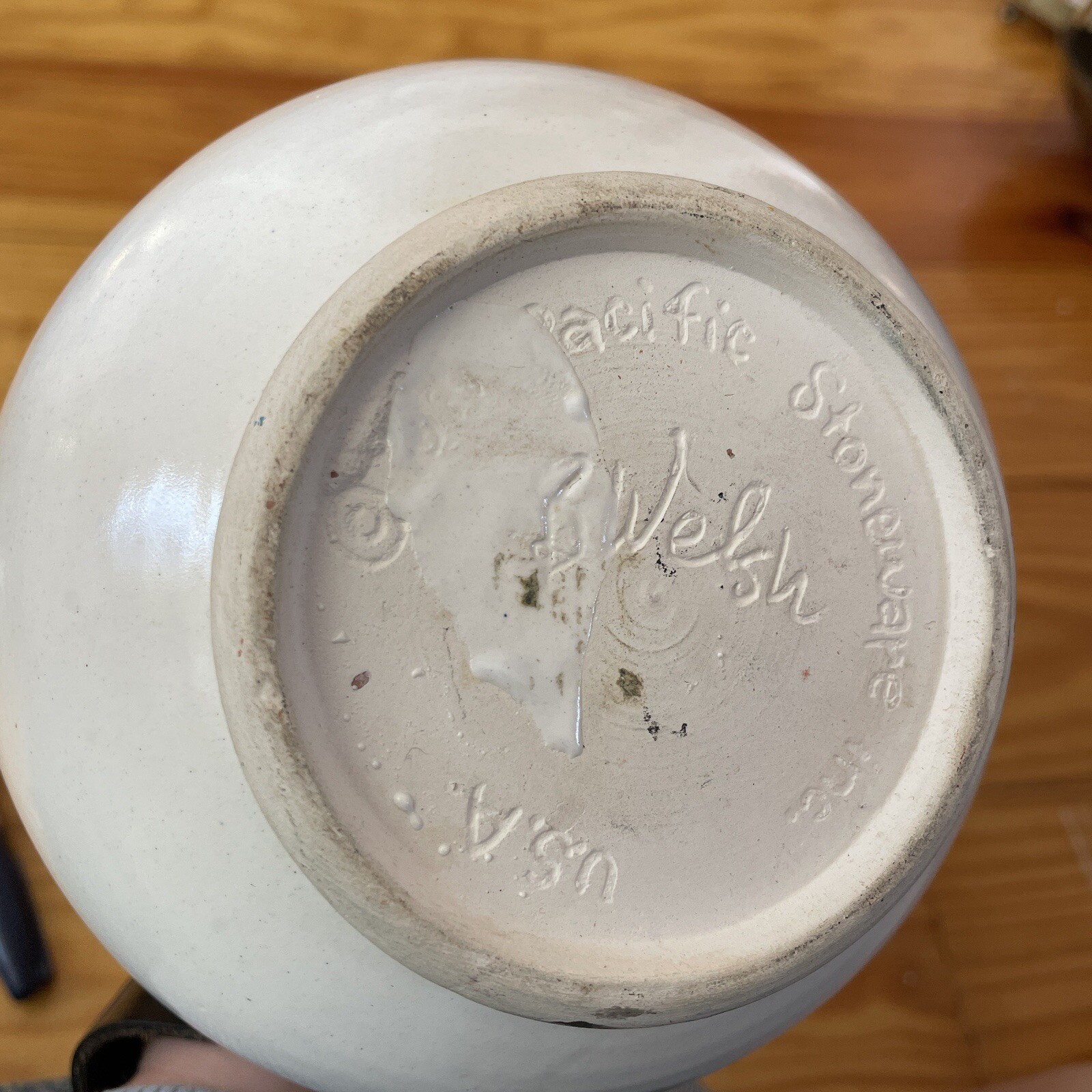 Vintage 70s Pacific Stoneware Welsh signed BLUE FLORAL design pottery vase RARE