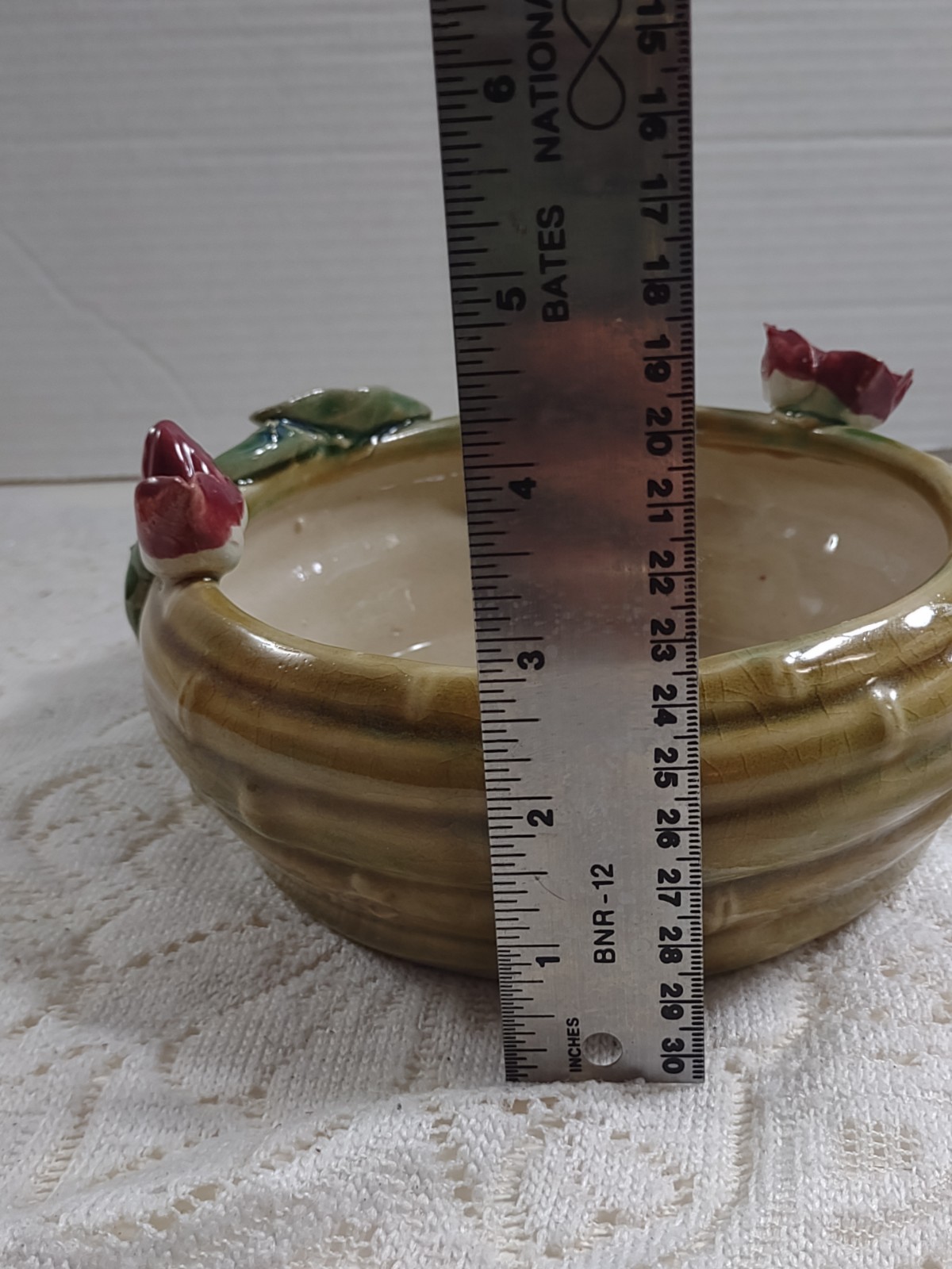 Vintage Bamboo Majolica Style Planter W/Frog & Flora Retro Bowl Leaves Nature