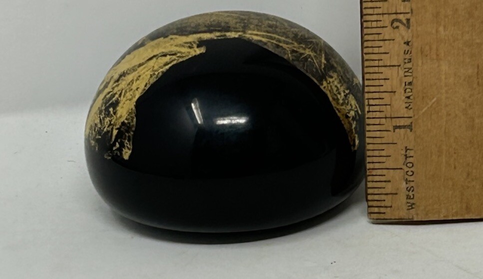 Black & Gold Gilt Foil Small 2 3/4”Art Glass Paperweight Abstract Design VTG