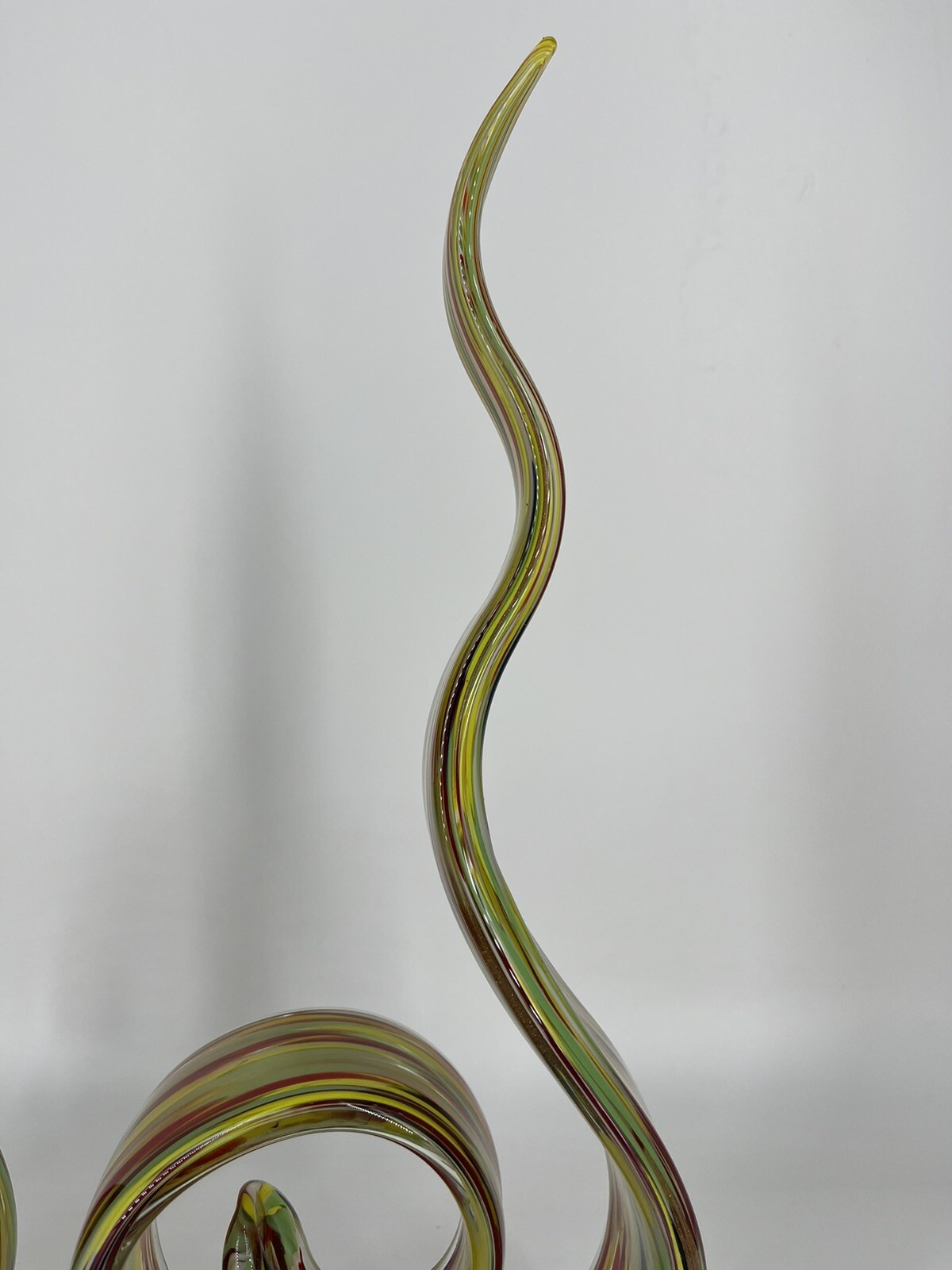 Murano Style Multi Colored Twisted Wavy Abstract Art Glass 16” Spiral Figurine