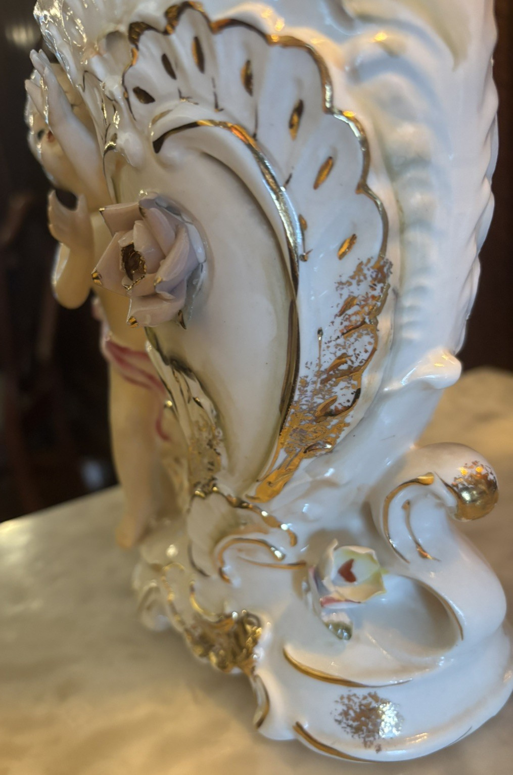 Vintage 7 1/2″ Hand Painted Cherub Vase made in Japan, Thames w Gold Stunning!
