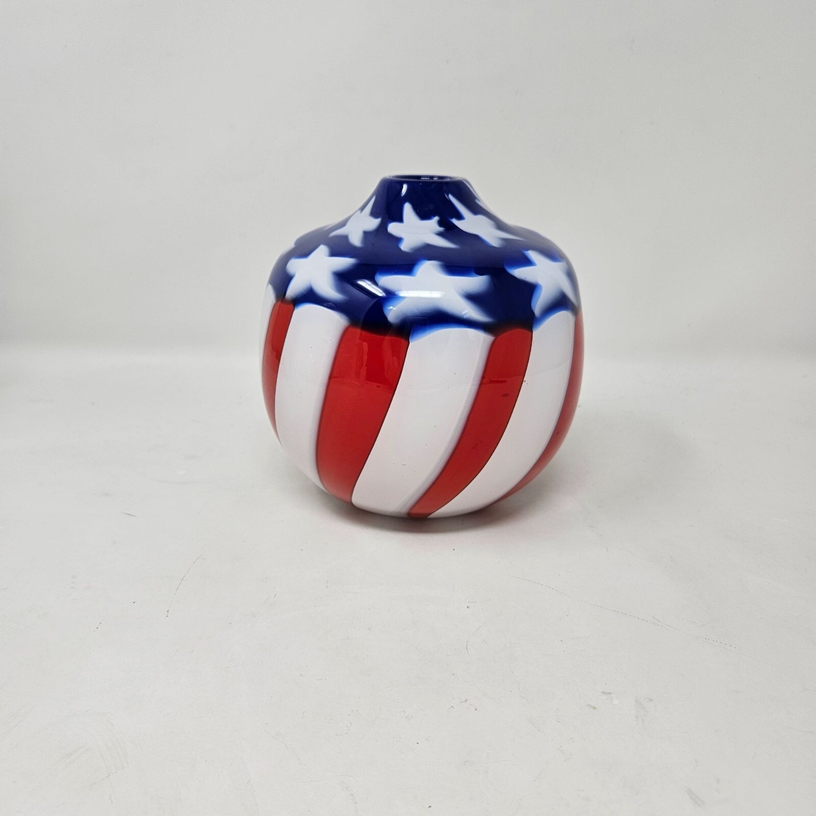 Hand Blown Artist Cory B Signed American Flag Glass Vase
