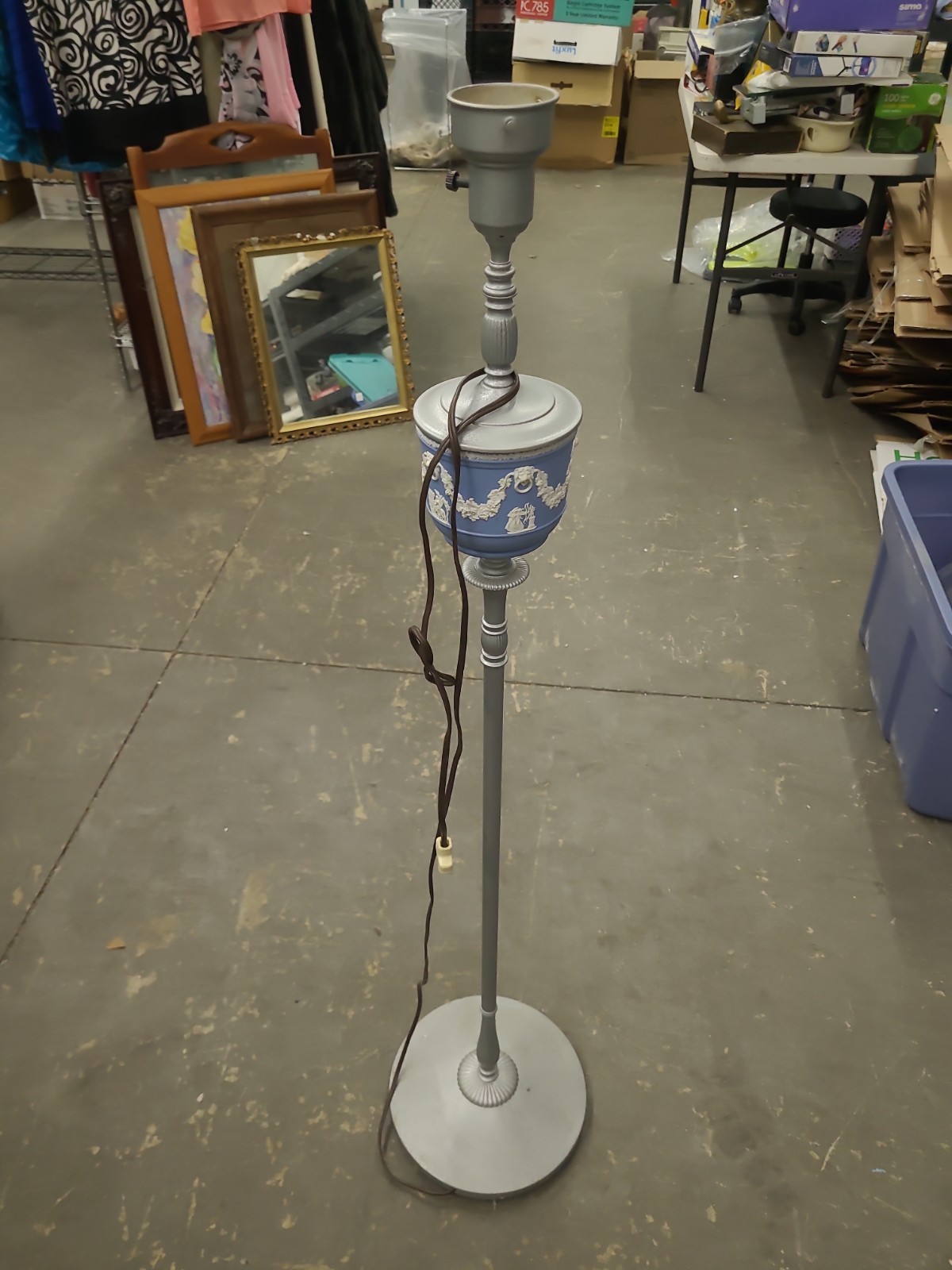 Wedgwood-Style Blue & White Jasperware Neoclassical Urn Floor Lamp