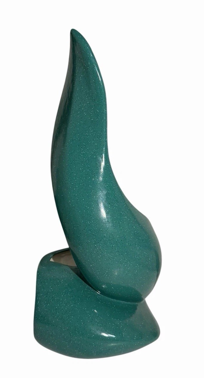 Mid Century Teal Speckled Pottery Vase Planter Decoration 15.5” x 8” Abstract