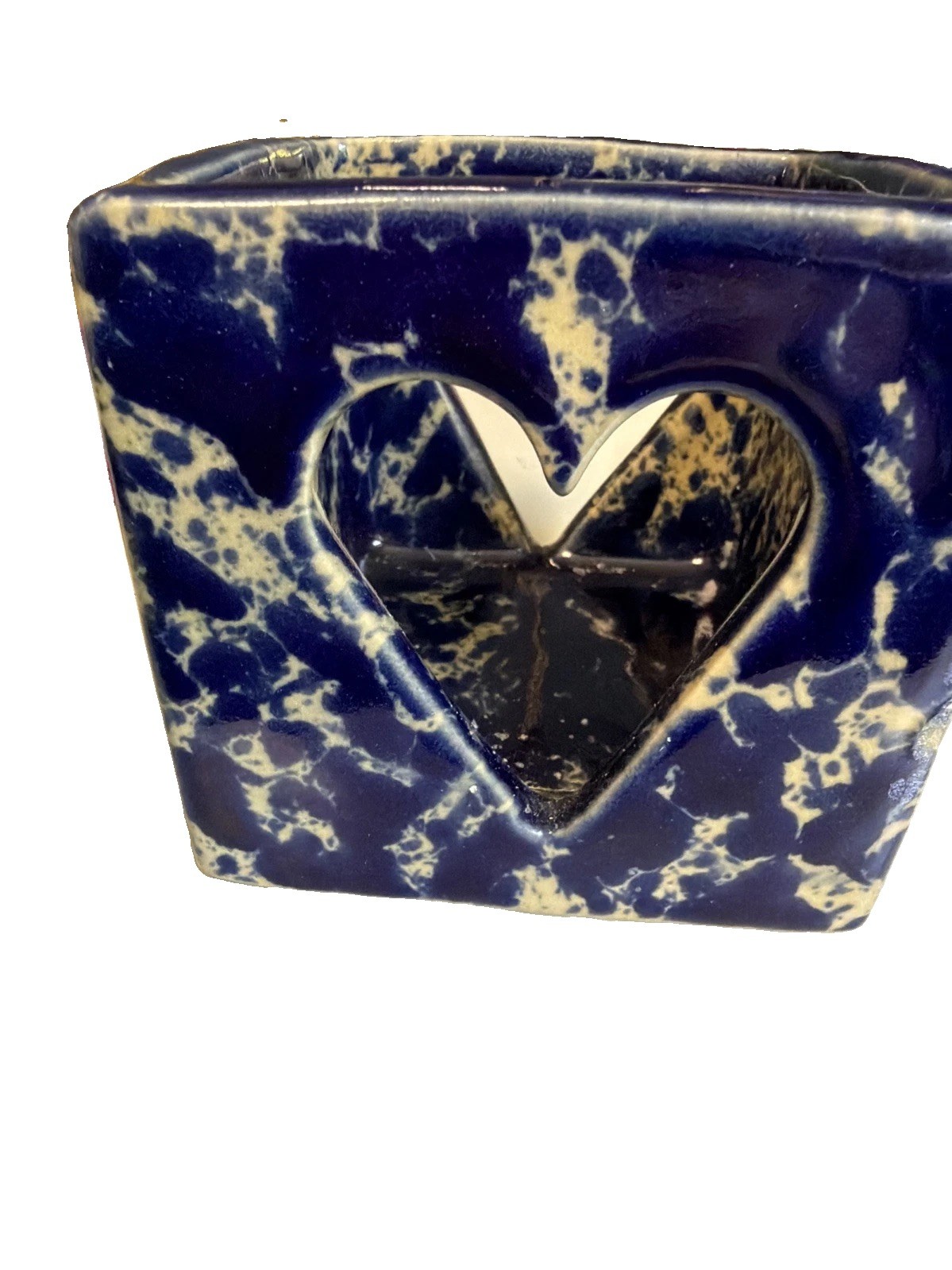 Bennington Potters Vermont Square Vase Cut Out Hearts Blue Agate 1844