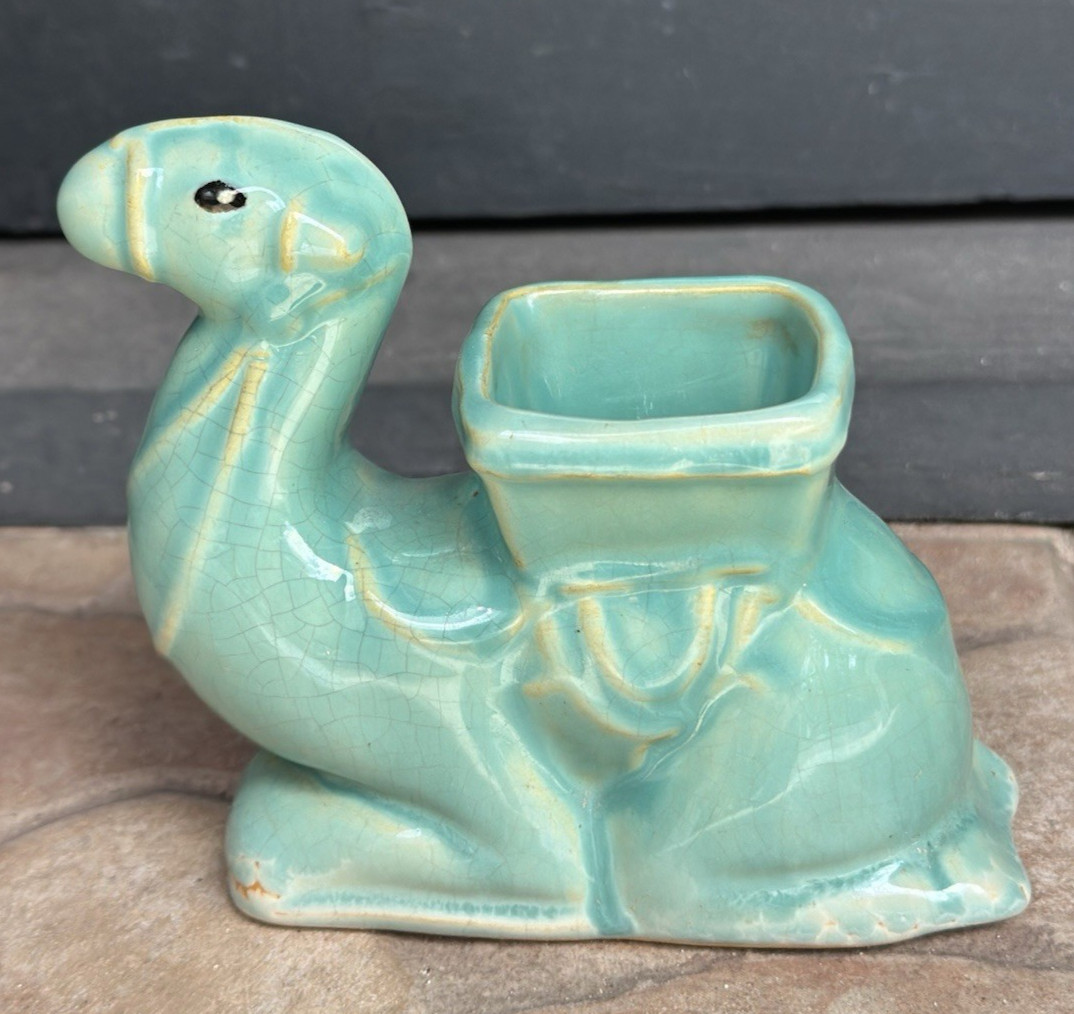 WELLER POTTERY “CACTUS” CAMEL PLANTER IN AQUA GLAZE….SIGNED WELLER & MINT!