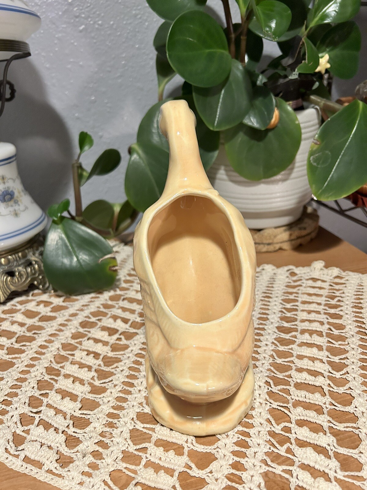 Vintage USA Pottery Duck Planter Glossy Brown Drip Glaze Patina Ceramic
