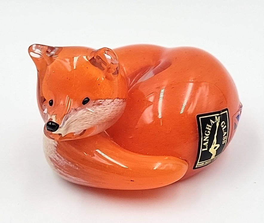 Langham Glass Handmade Fox At Rest Figurine/Paperweight Signed