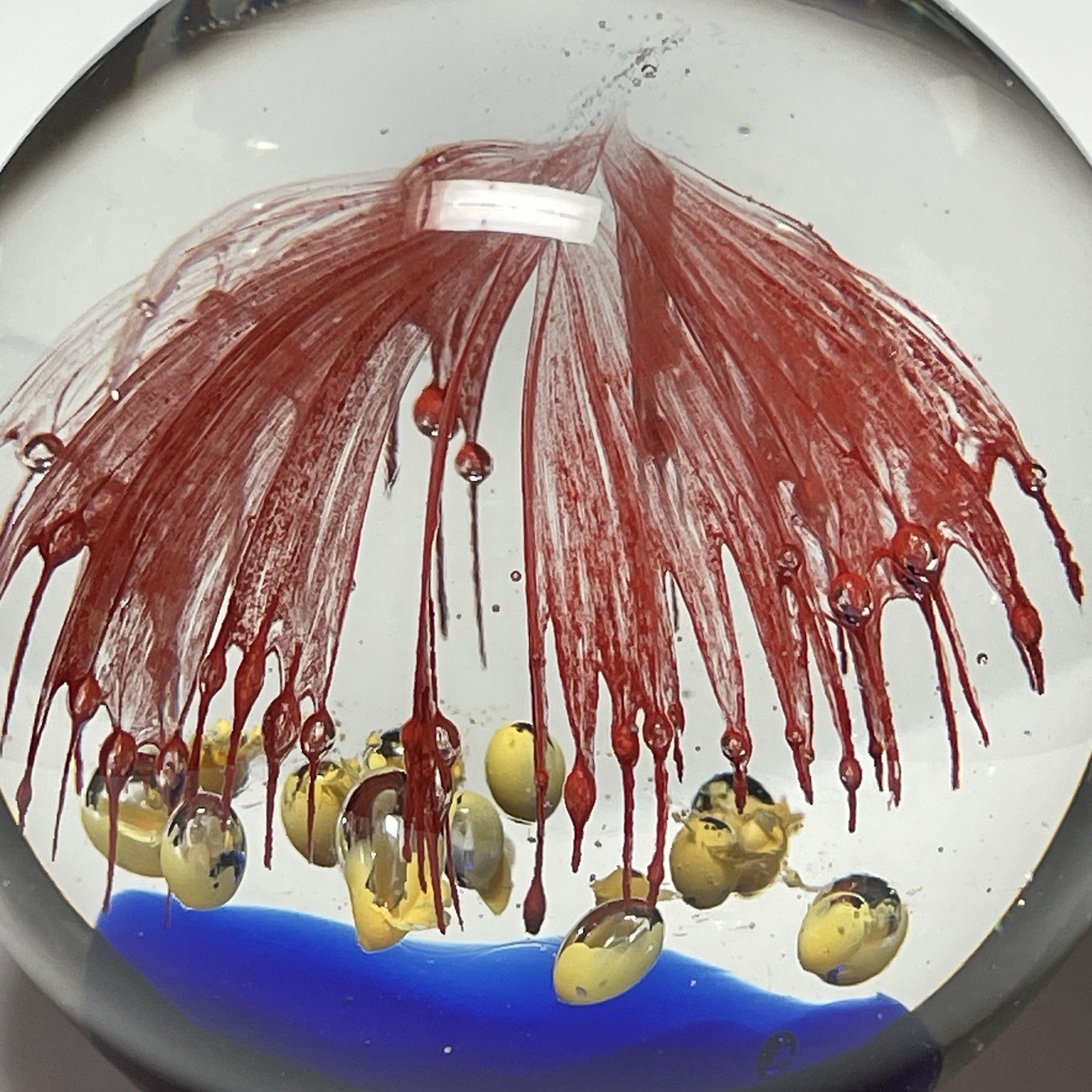 Large Fireworks Paperweight Cobalt Blue Ground Red Yellow Blue Heavy