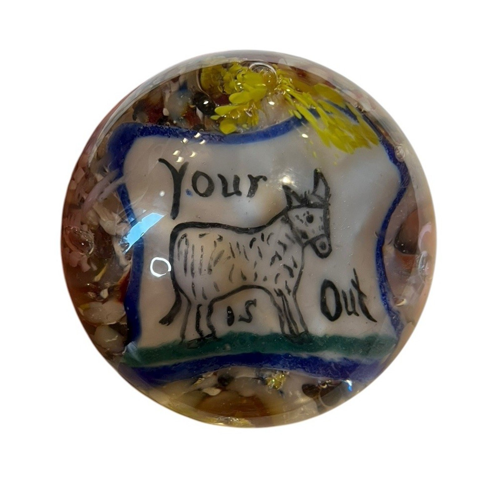 Magnum Plaque on Frit Art Glass Paperweight Hand Blown Donkey Ass End Of Day 4”