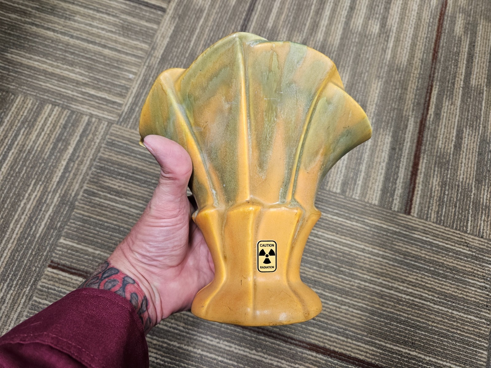 Spicy 13,000 CPM, Vintage Uranium Glazed Fan Vase, Comes with Radioactive Decals