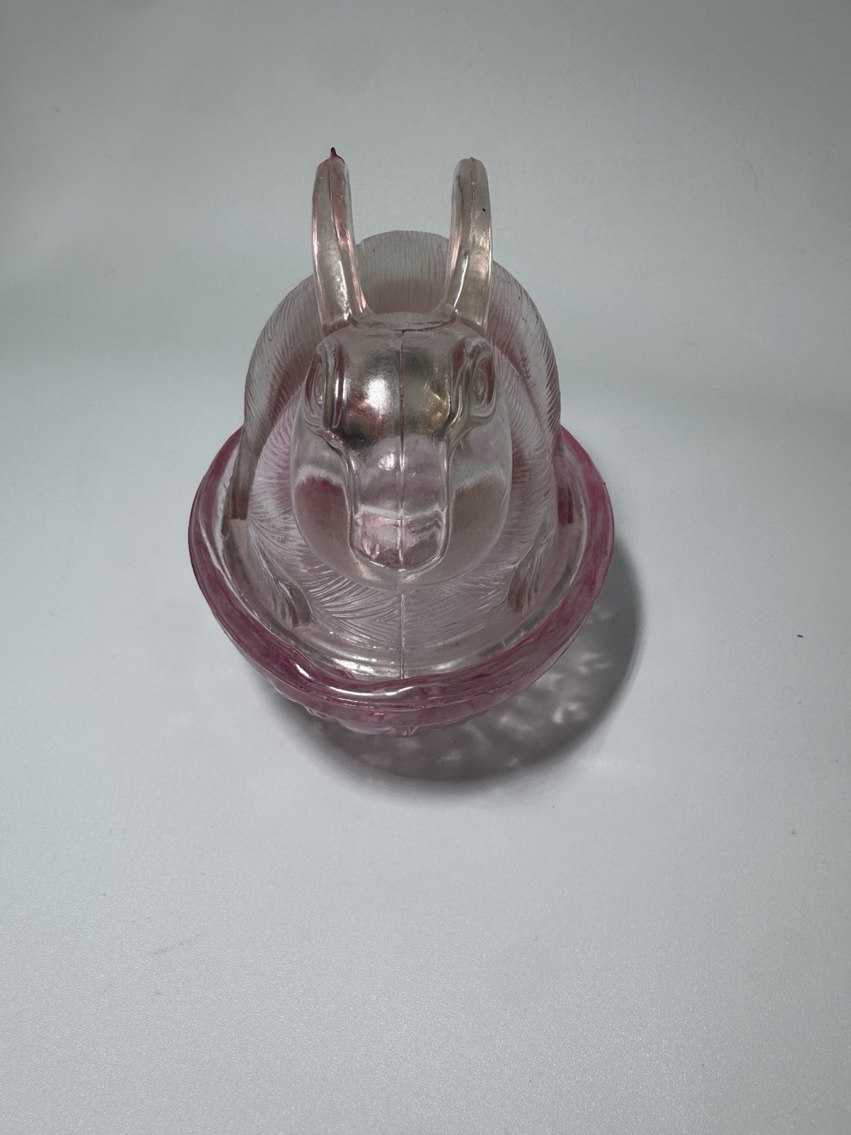 Pink Glass Rabbit Nesting on a Basket 4.5″ Candy Dish