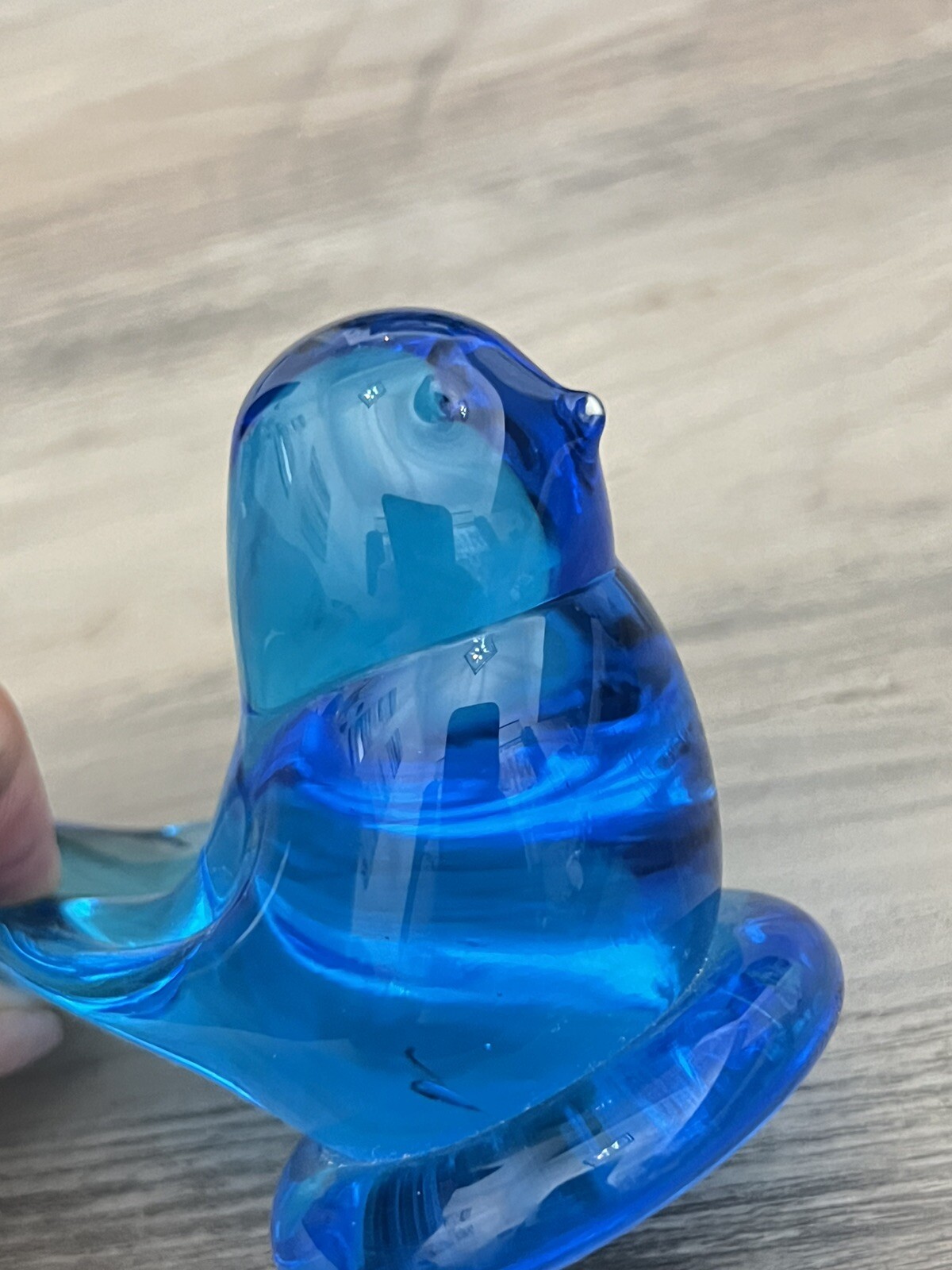 Vintage Art Glass Blue Bird of Happiness Signed Figurine