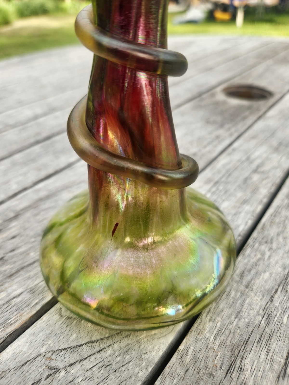 Antique Bohemian Rindskopf Serpent Snake Oil Spot Vase Grenada Pepita ~ READ