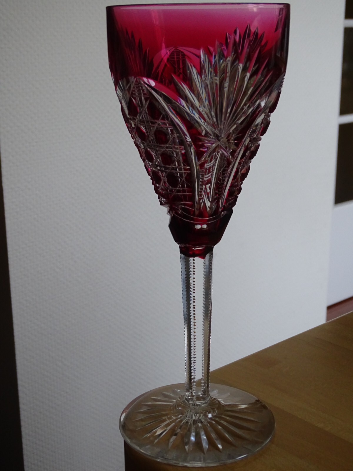 VINTAGE POKAL MONSTER GLASS CRYSTAL VAL ST LAMBERT SAARLOUIS RED height 11″