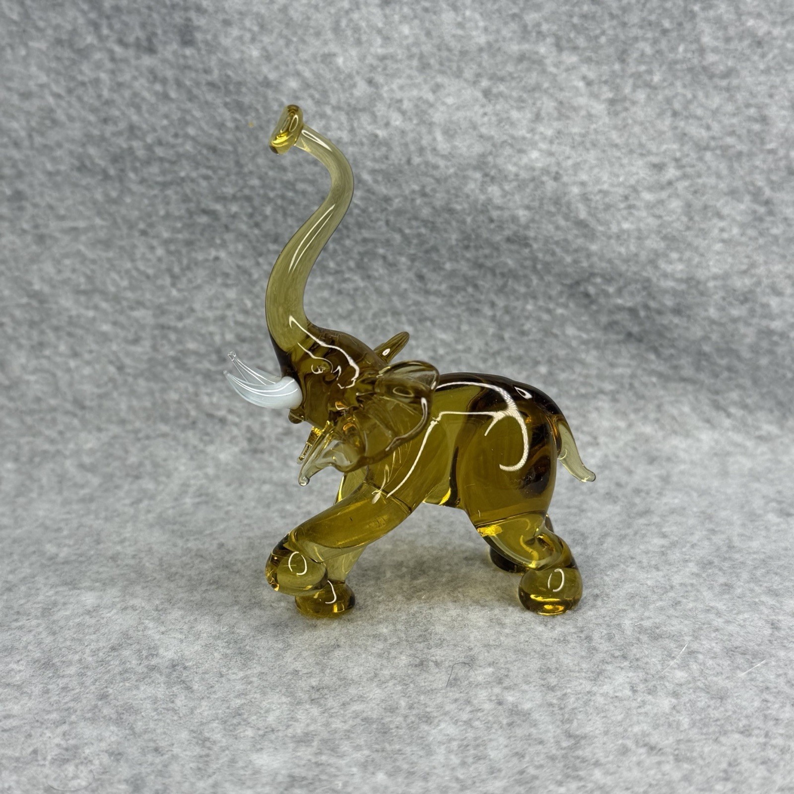 Elephant – Vintage Hand Blown Glass Miniature Animal Figurine Gold Yellow