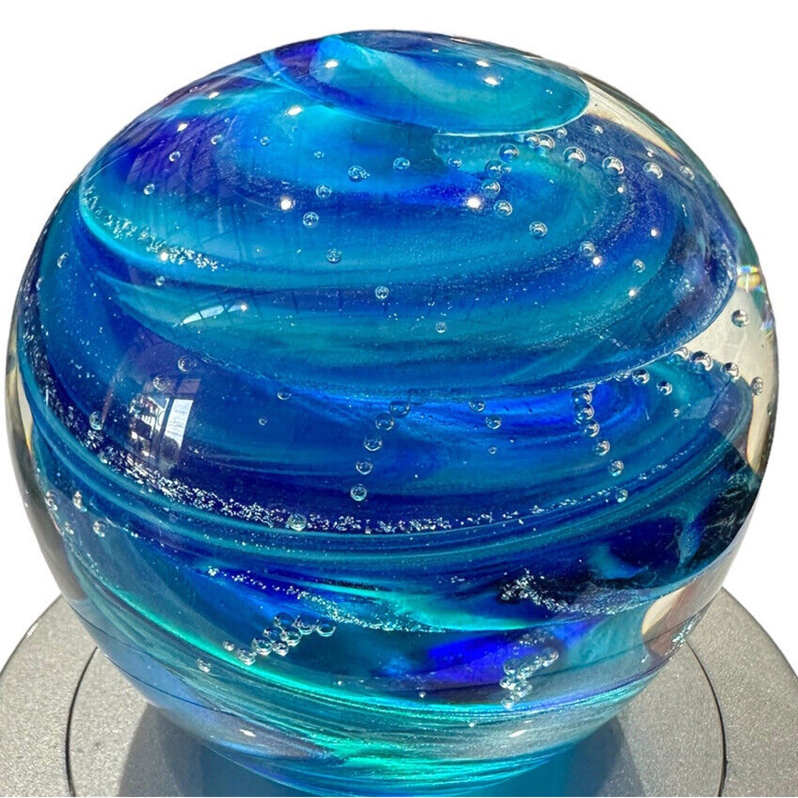 NEW Ocean Water 4” Orb Paperweight Bullicante Bubbles Signed Scotty Garrelts