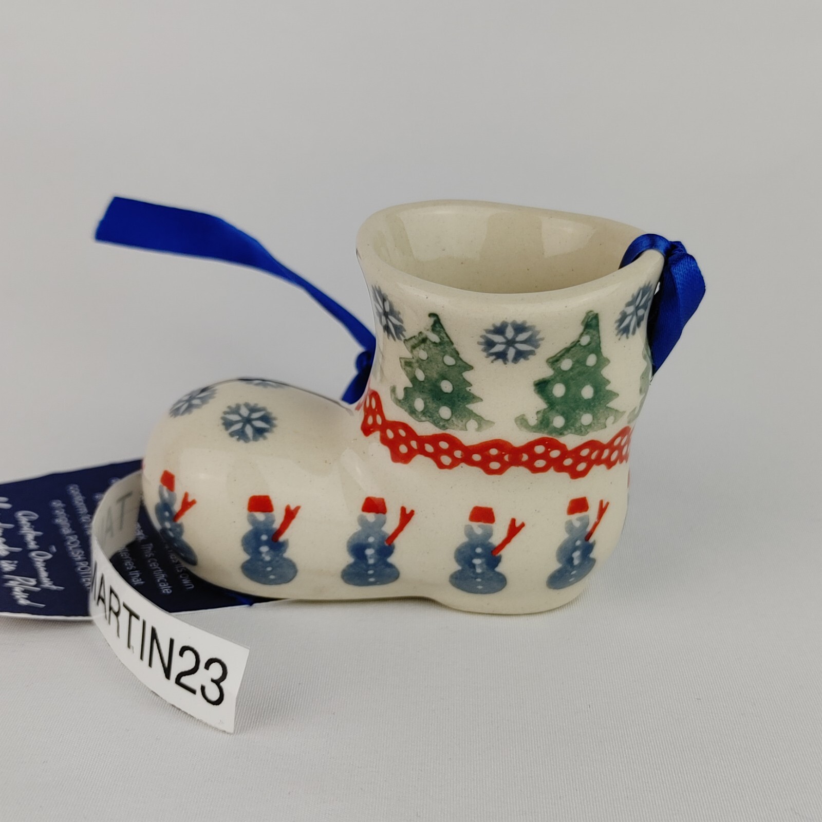 BOLESLAWIEC POLISH POTTERY ORNAMENT CHRISTMAS SANTA BOOT SNOWMEN