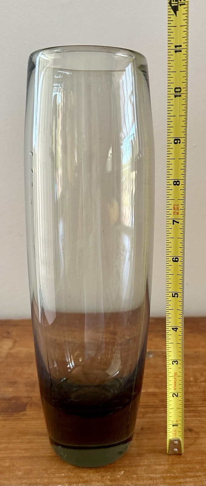 Vintage MCM Holmegaard Denmark Smoky Gray Art Glass Vase Signed Scandinavian 11”