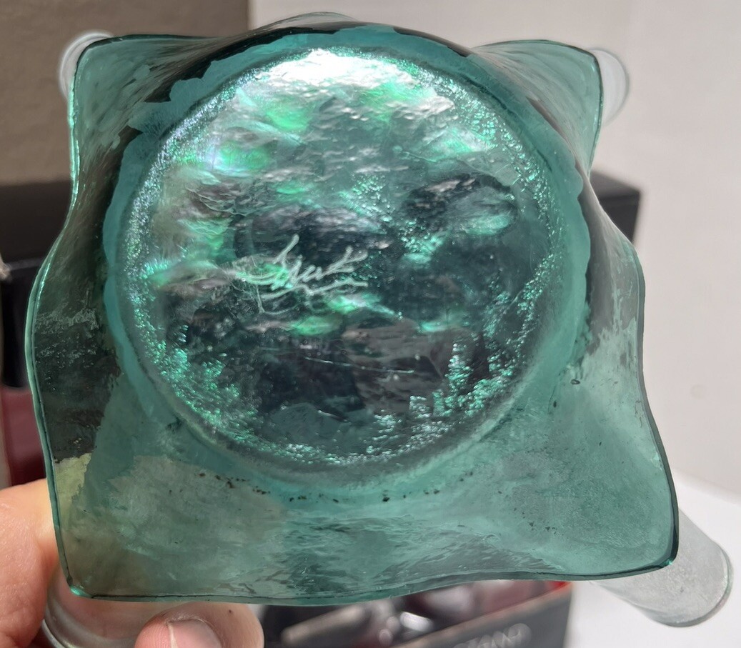 Fused Glass Two Tone Handkerchief Hand Made Votive Holder Signed.