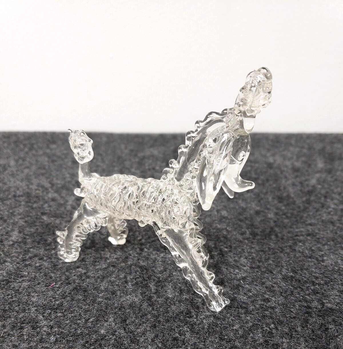 Vintage Hand Blown Art spun Glass Standing Poodle Dog Figurine Clear 3.5” Tall