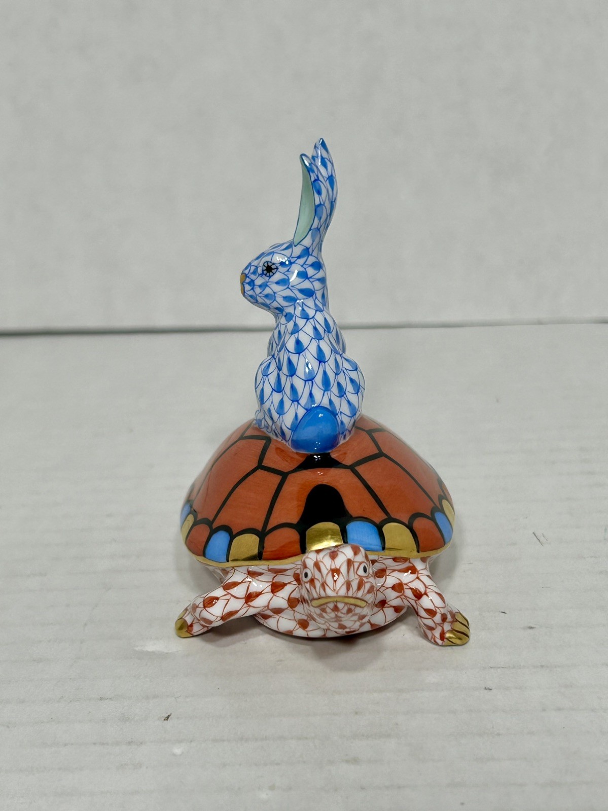 Herend Tortoise & Hare Figurine Fishnet Pattern, 15830, 2007 Golden Anniversary