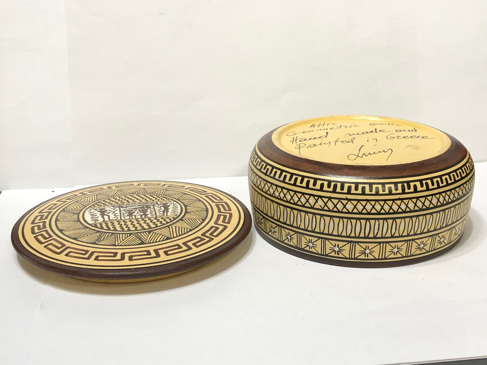 Attic Geometric Pottery Covered Container Trinket Jewelry Box
