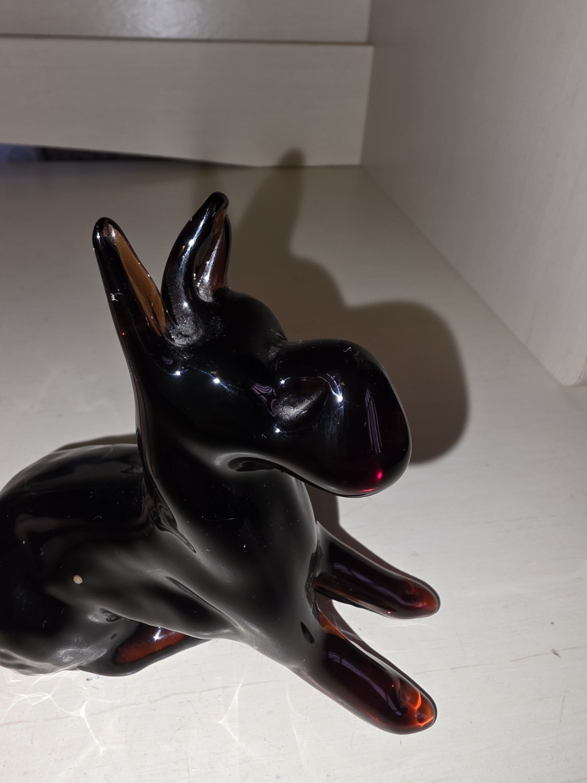 Brown Glass Puppy Dog Figurine Doberman Pinscher