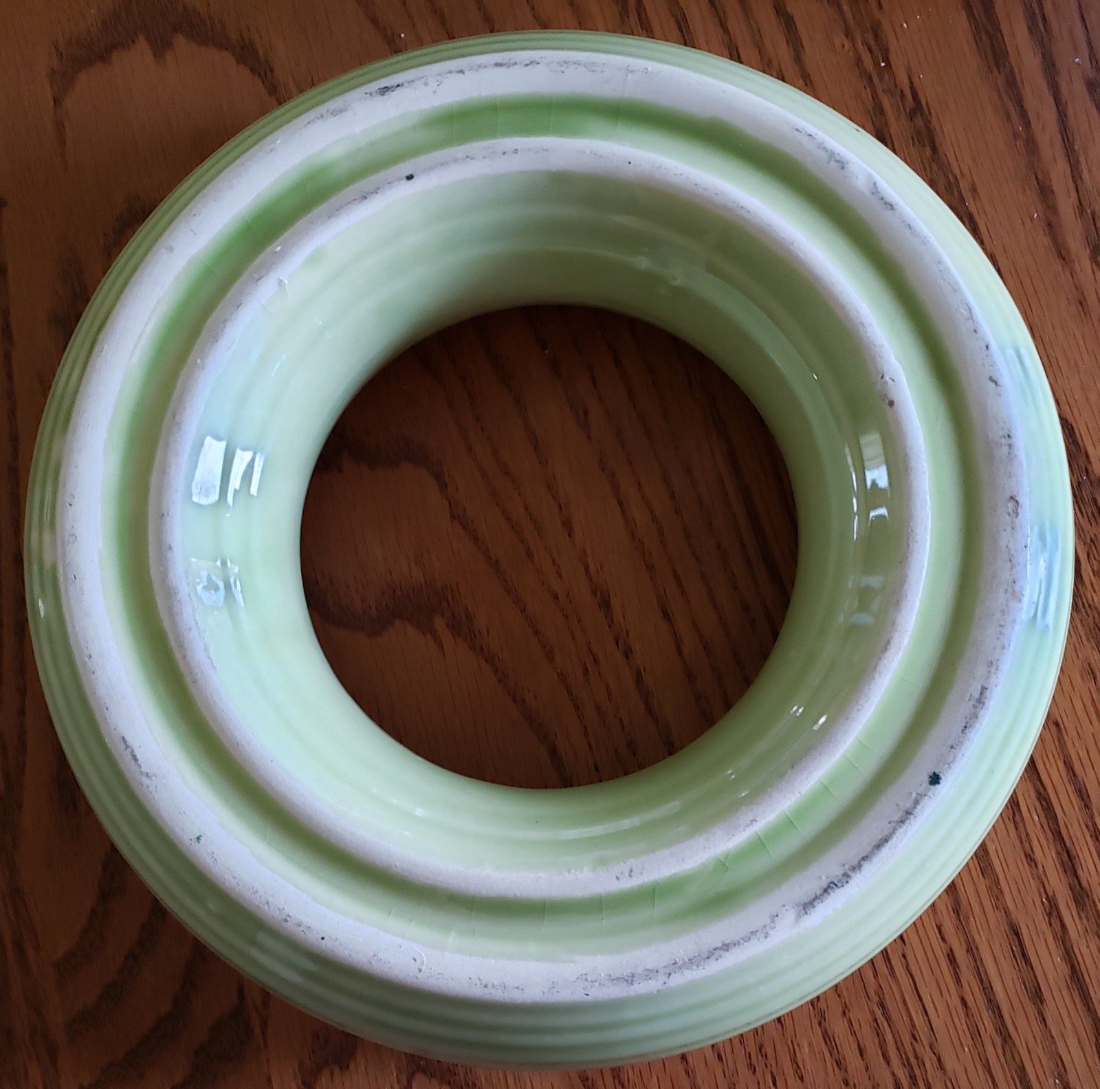 Vintage Mint Green Ceramic Pansy 9” Round Ring Vase or Tabletop Centerpiece