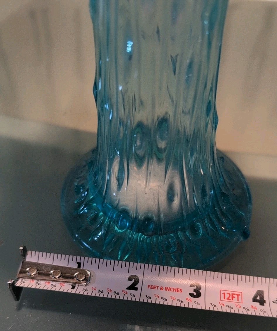 Vintage Northwood Swung Glass Vase Blue Aqua Tree Trunk 10″
