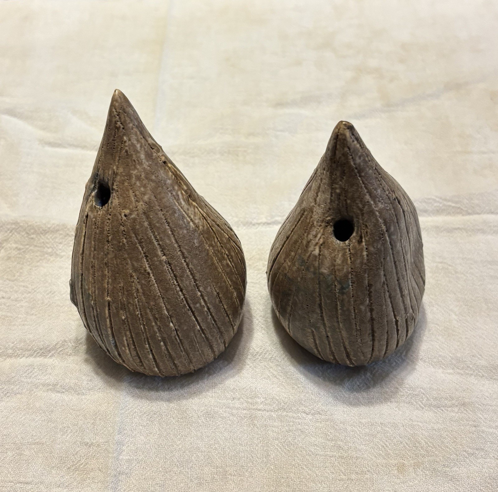 A Pair of McCarty Pottery Stylized Baby Bird Figures with Nutmeg Glaze