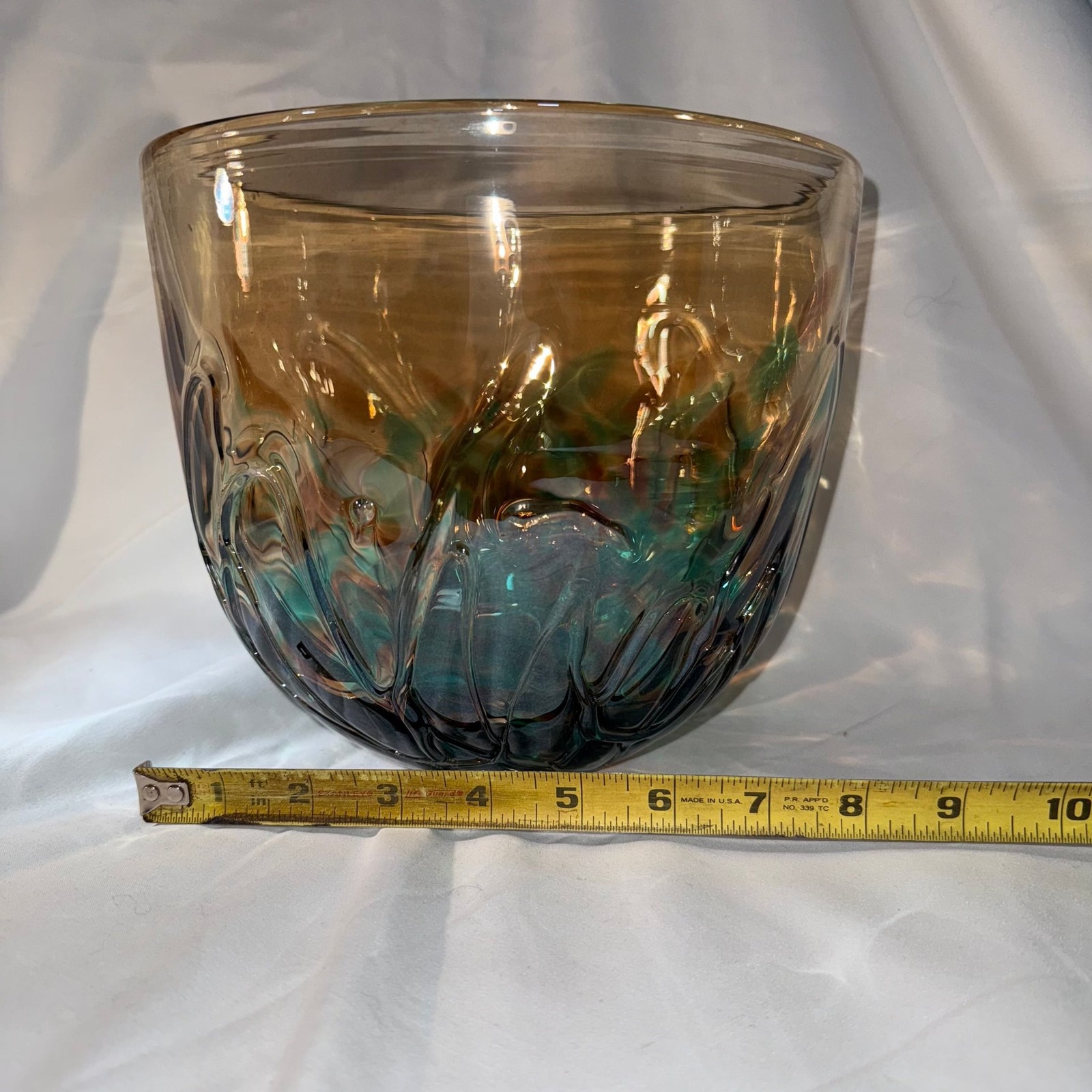 Vintage ART GLASS Murano Hand Blown Turquoise Aqua Brown *BOWL* *VASE*
