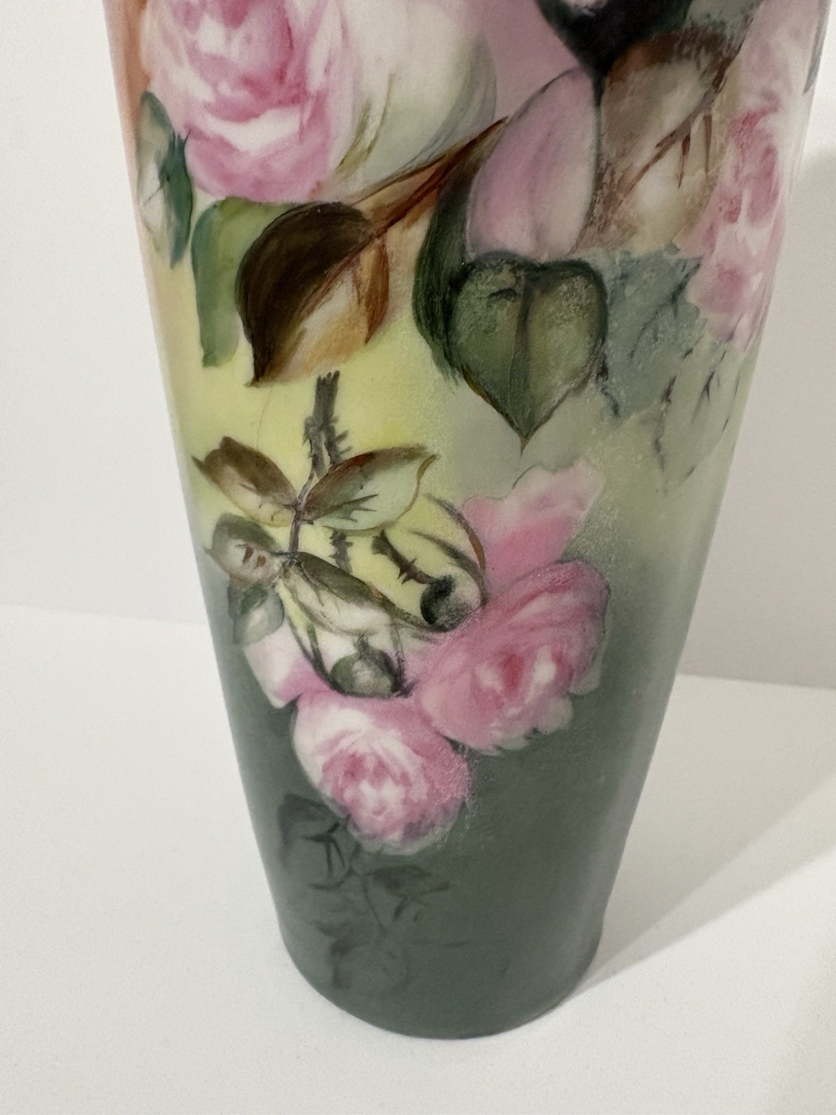 Antique French or German Hand Painted Floral Bouquet Rose Flowers Porcelain Vase