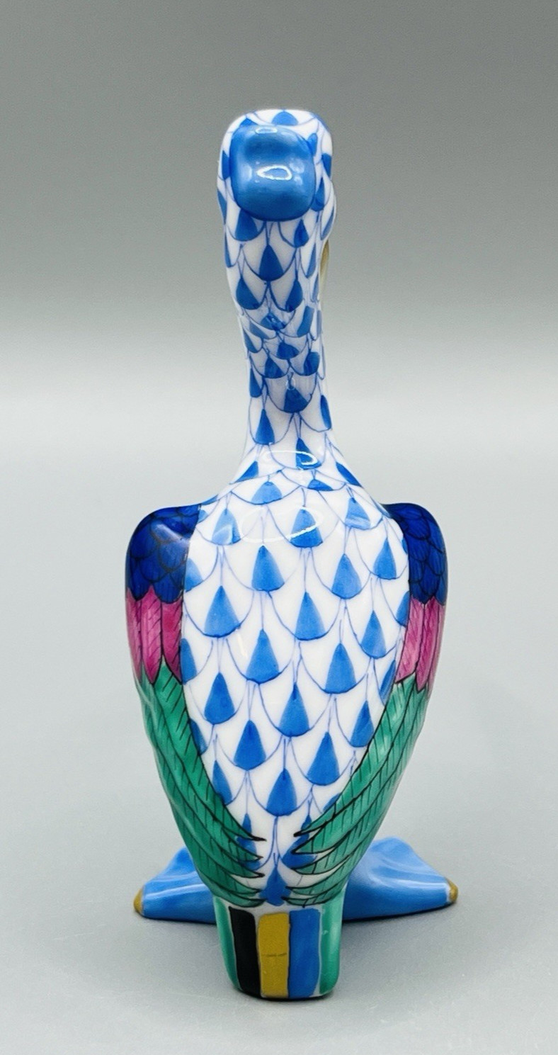 Herend Figurine – Small Pelican – Blue Fishnet