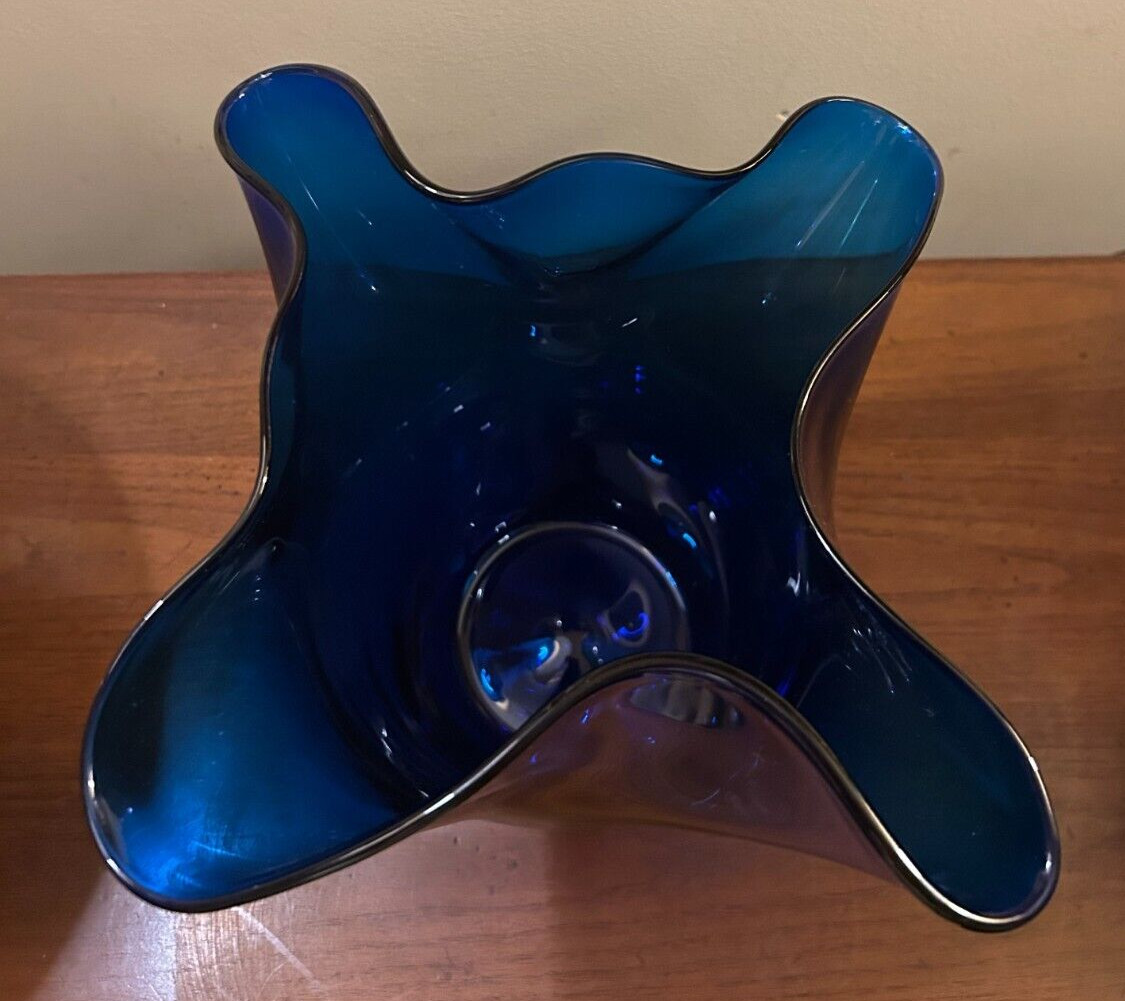Blenko Hand-Blown Large Cobalt Handkerchief Vase #9537S – 1990s, WV