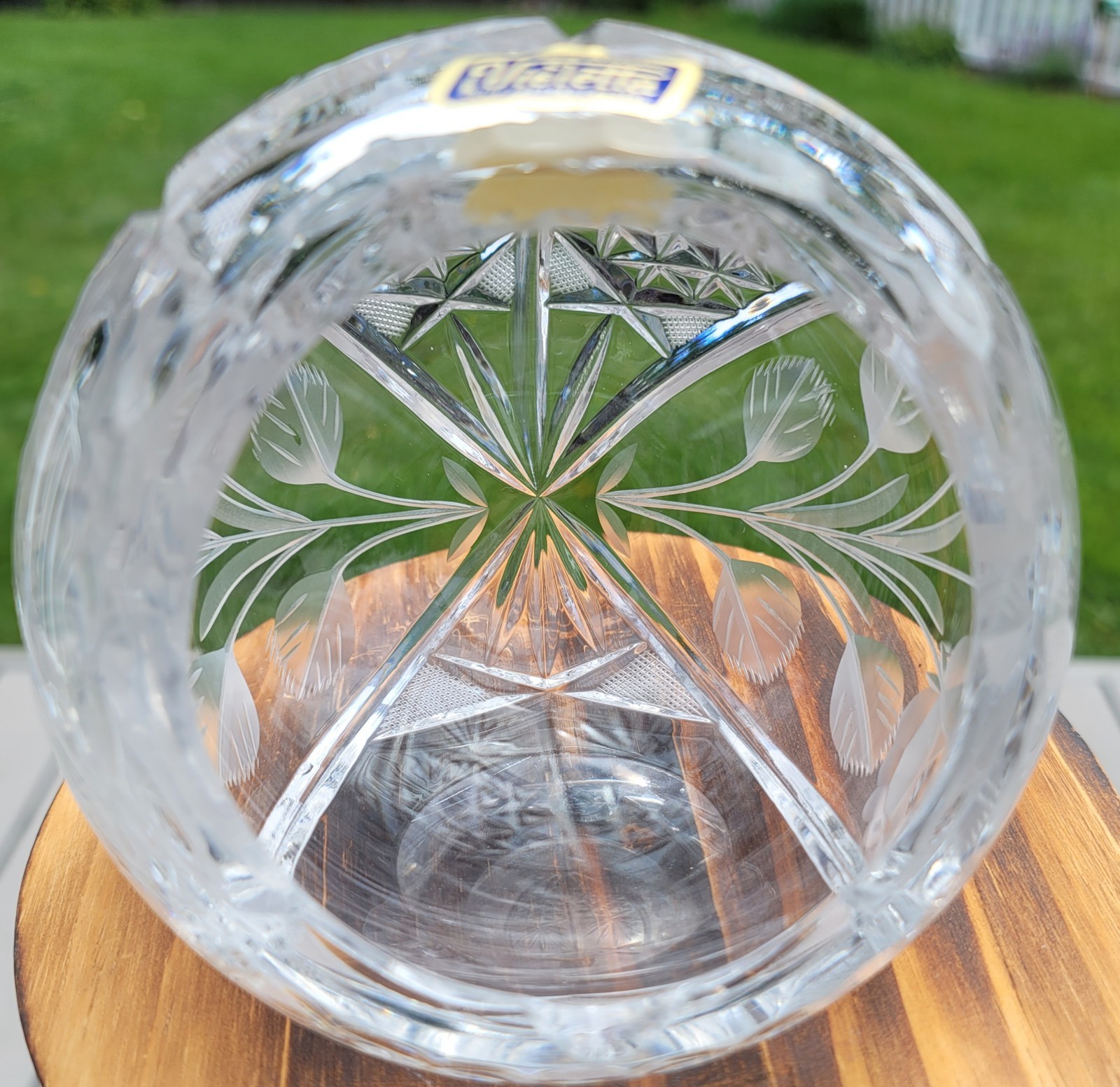 Vintage Violetta Poland 24% Lead Crystal Orb Ball Ashtray Hand Cut Starburst MCM