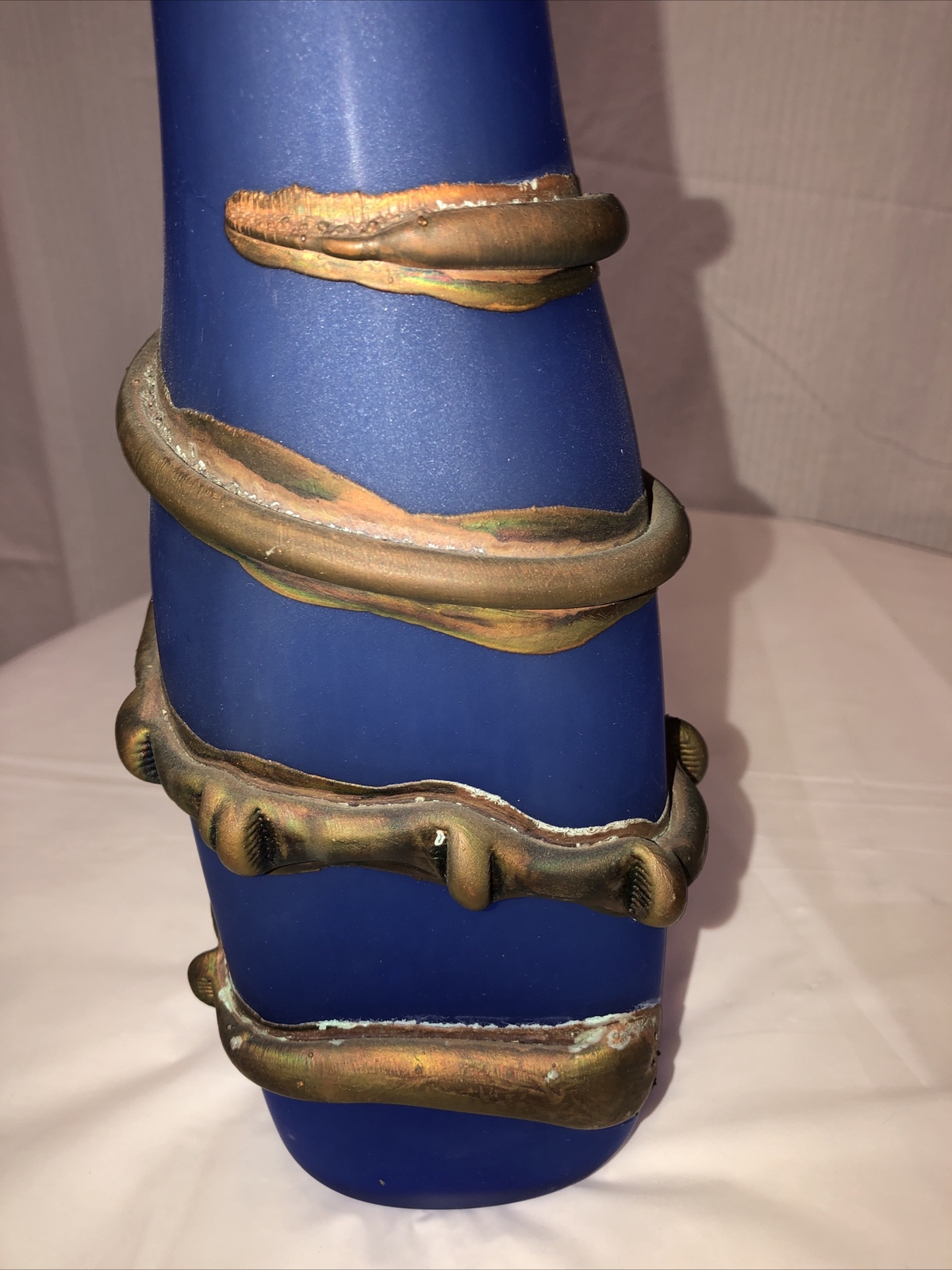 Art Deco Style Blown Glass Vase “Pt33” Metal Coated Blue Hand Made #10