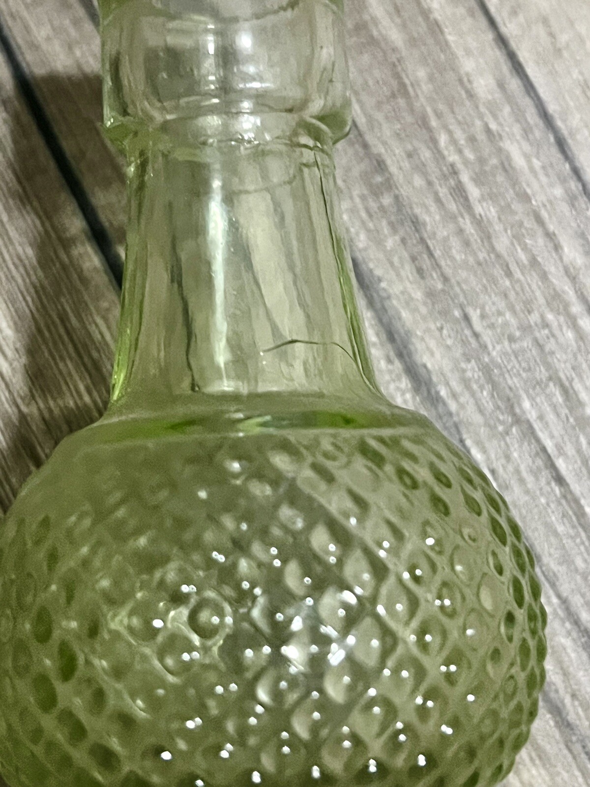 Vintage Yellow Green Tint Glass Bottle Vase Approx 8” (No Stopper)