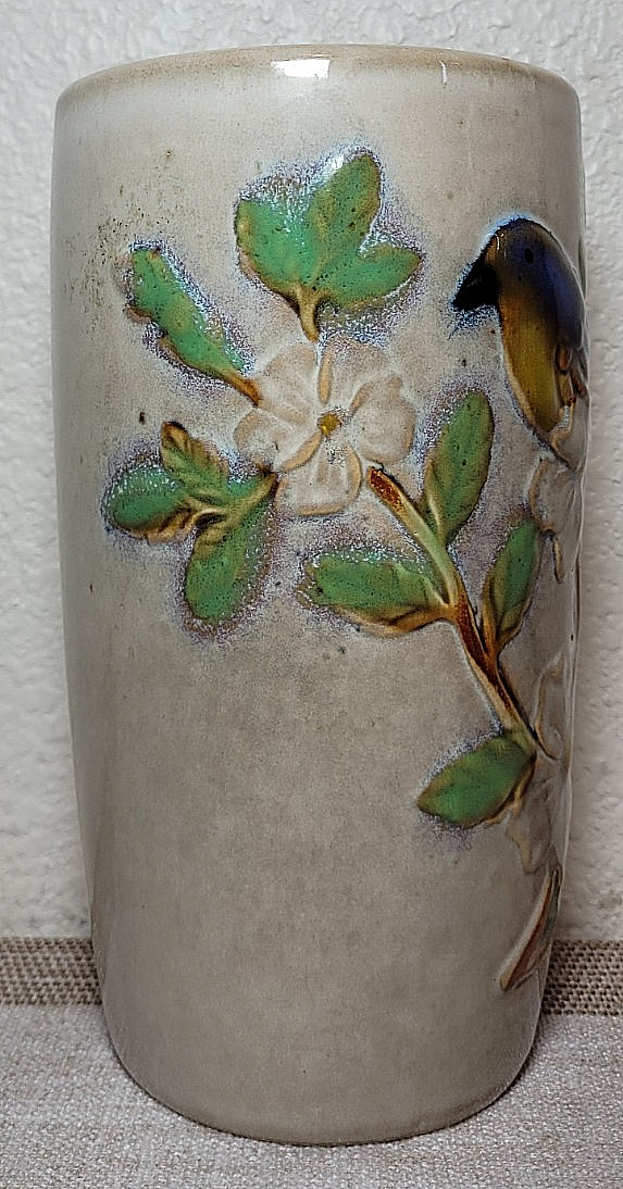 Burton + BURTON 3D Blue Bird Flower Vase Glazed Painted Blue Blossom 7.5” EUC