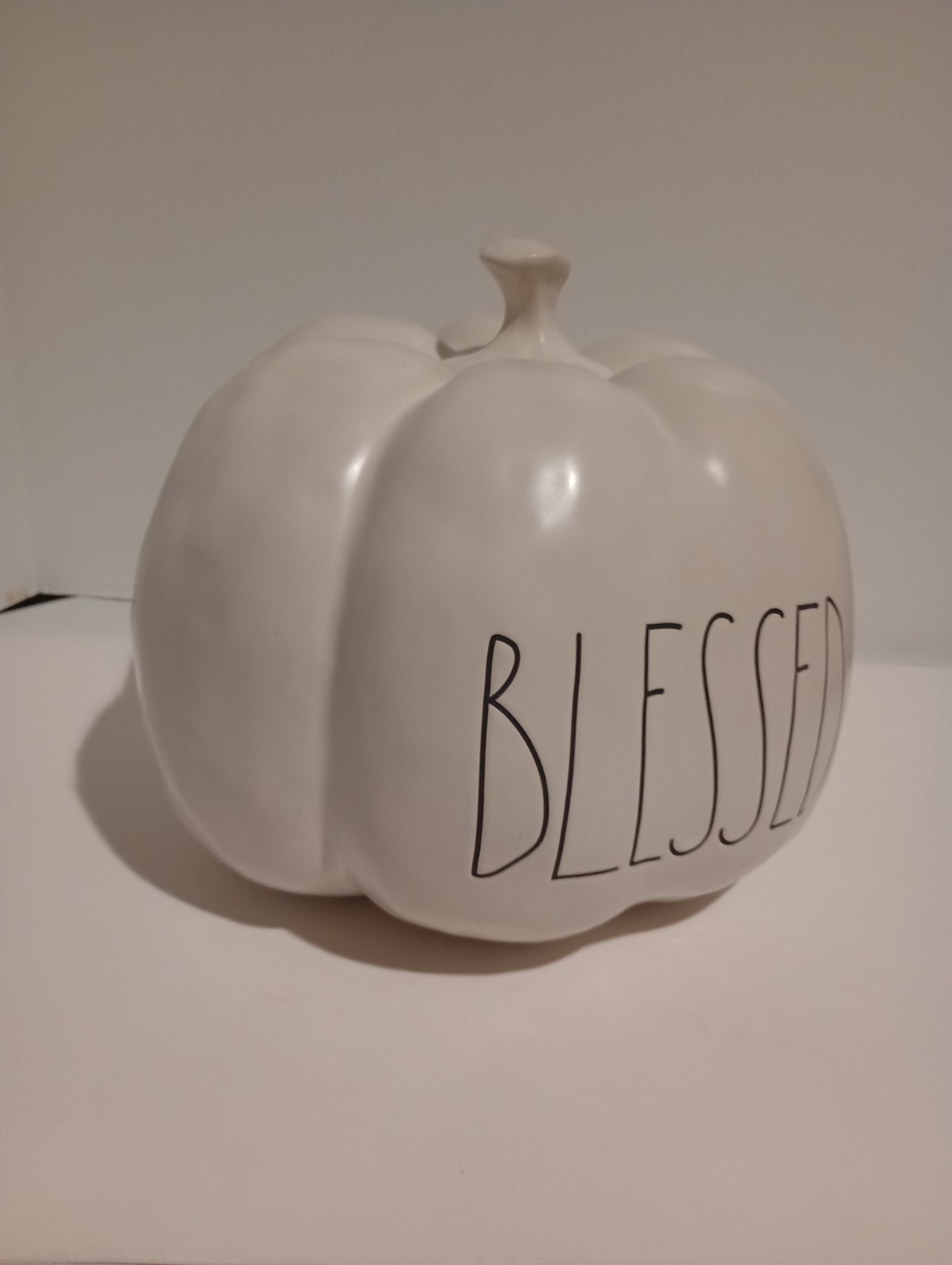 Rae Dunn Pumpkin BLESSED 9×10 Ceramic White Fall Holiday Decor Magenta Autumn