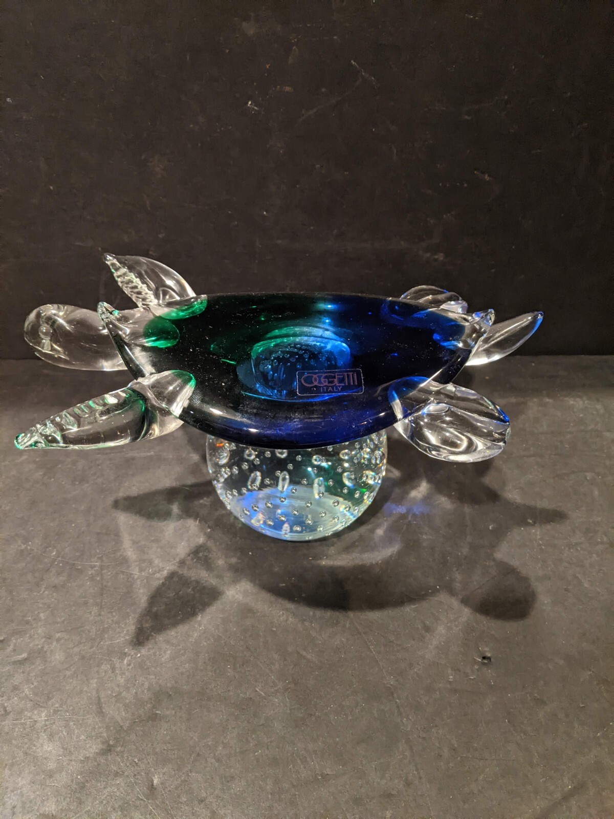 Oggetti Murano Turtle Tortoise blown glass paperweight figurine approx 4″H × 8″W