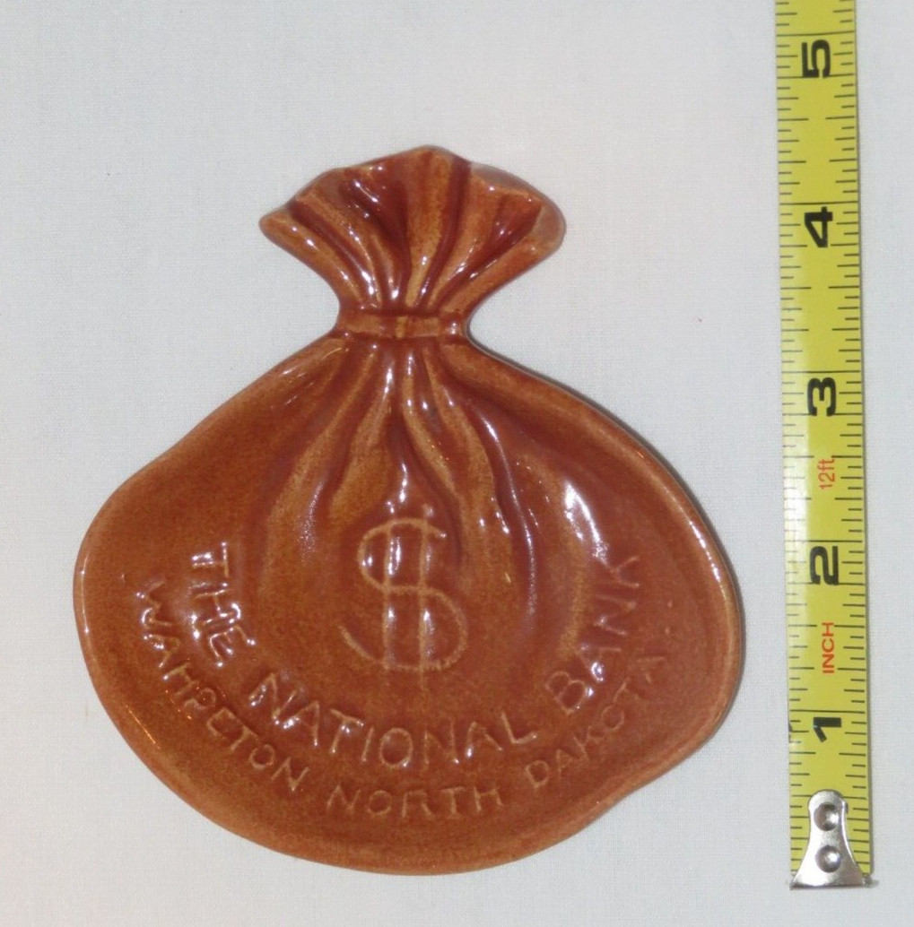 ROSEMEADE Money Bag Ashtray Advertising The National Bank Wahpeton ND – RARE